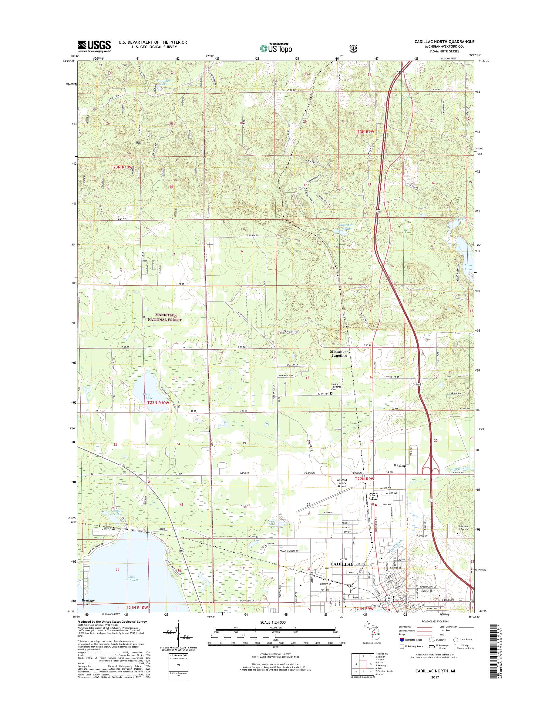 MyTopo Cadillac North, Michigan USGS Quad Topo Map