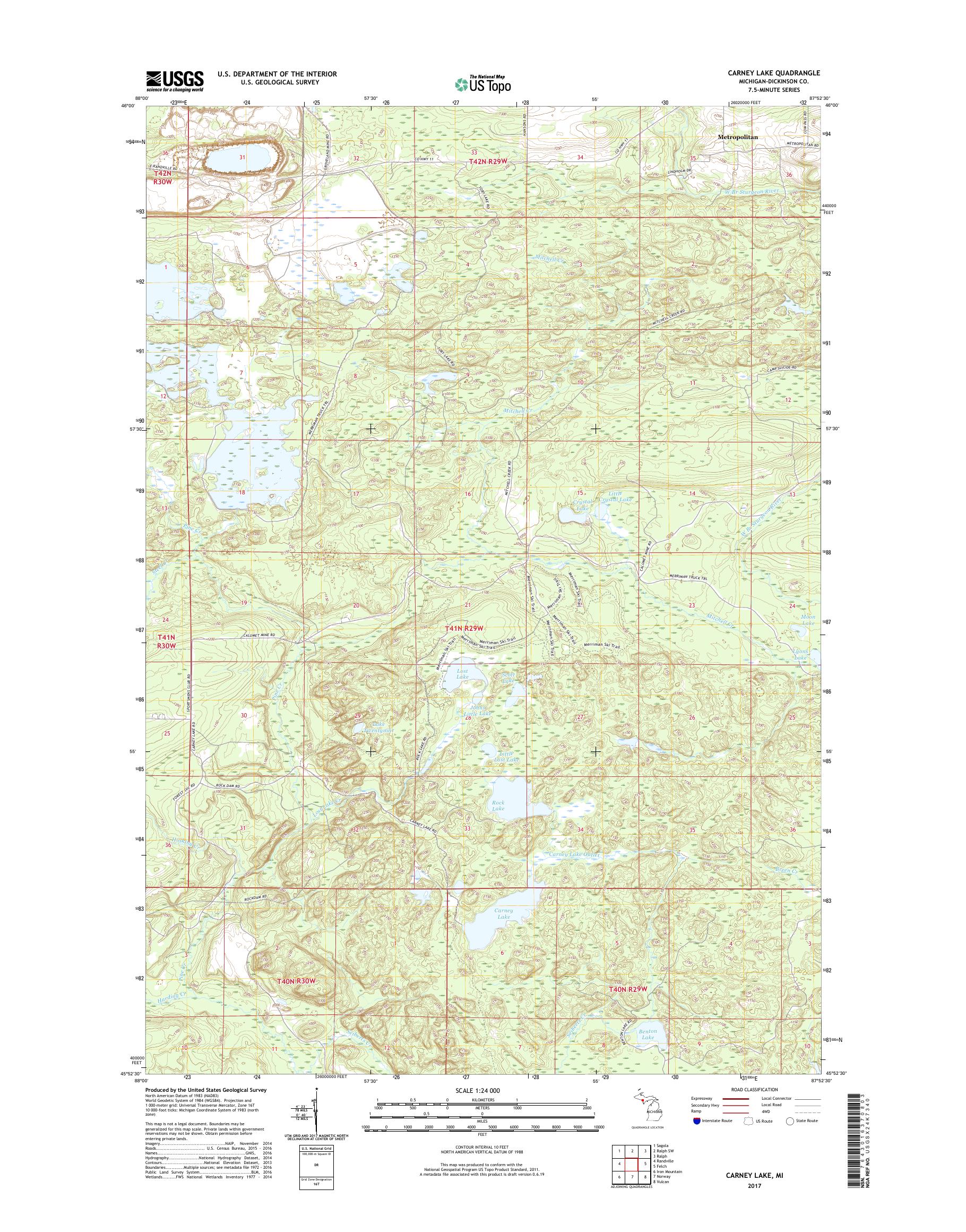 MyTopo Carney Lake, Michigan USGS Quad Topo Map