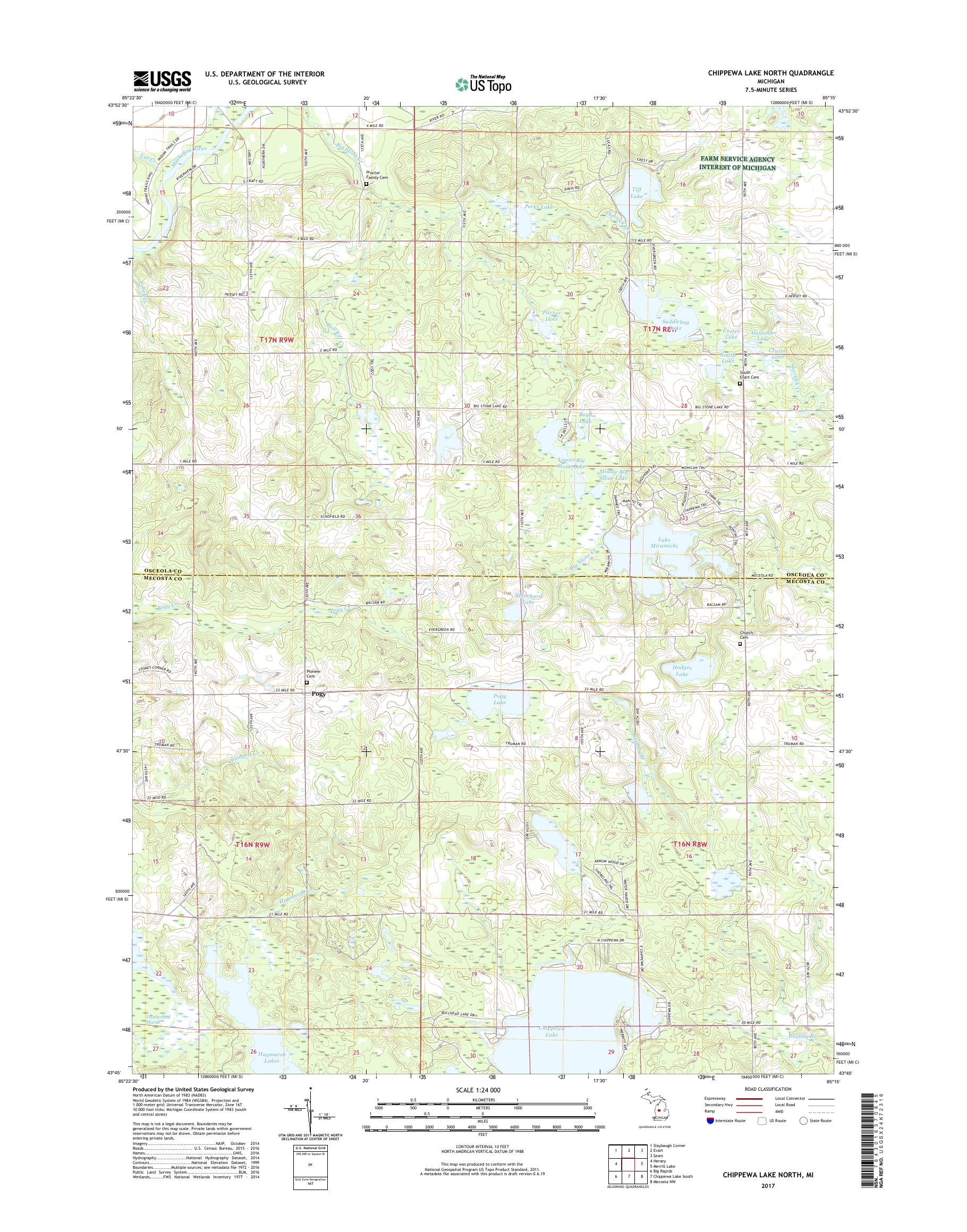 MyTopo Chippewa Lake North, Michigan USGS Quad Topo Map