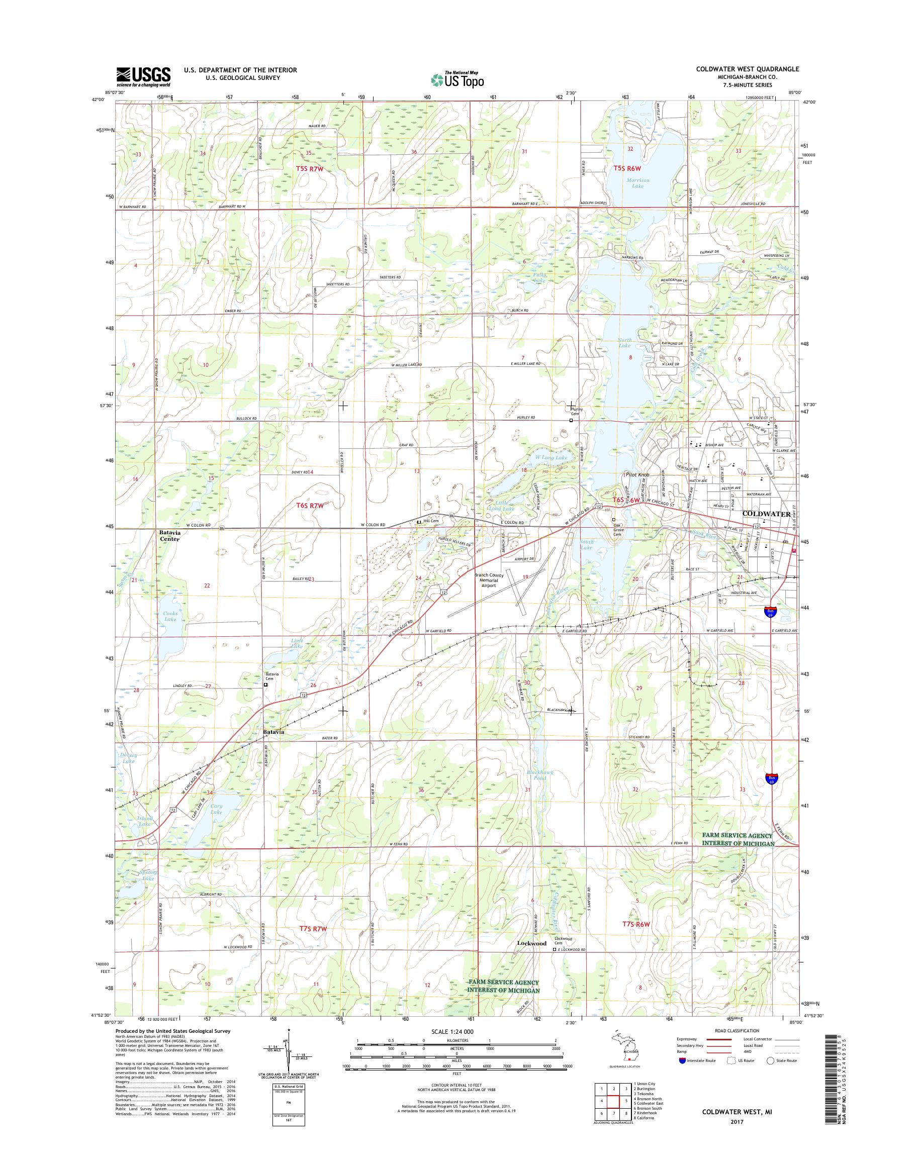 MyTopo Coldwater West, Michigan USGS Quad Topo Map
