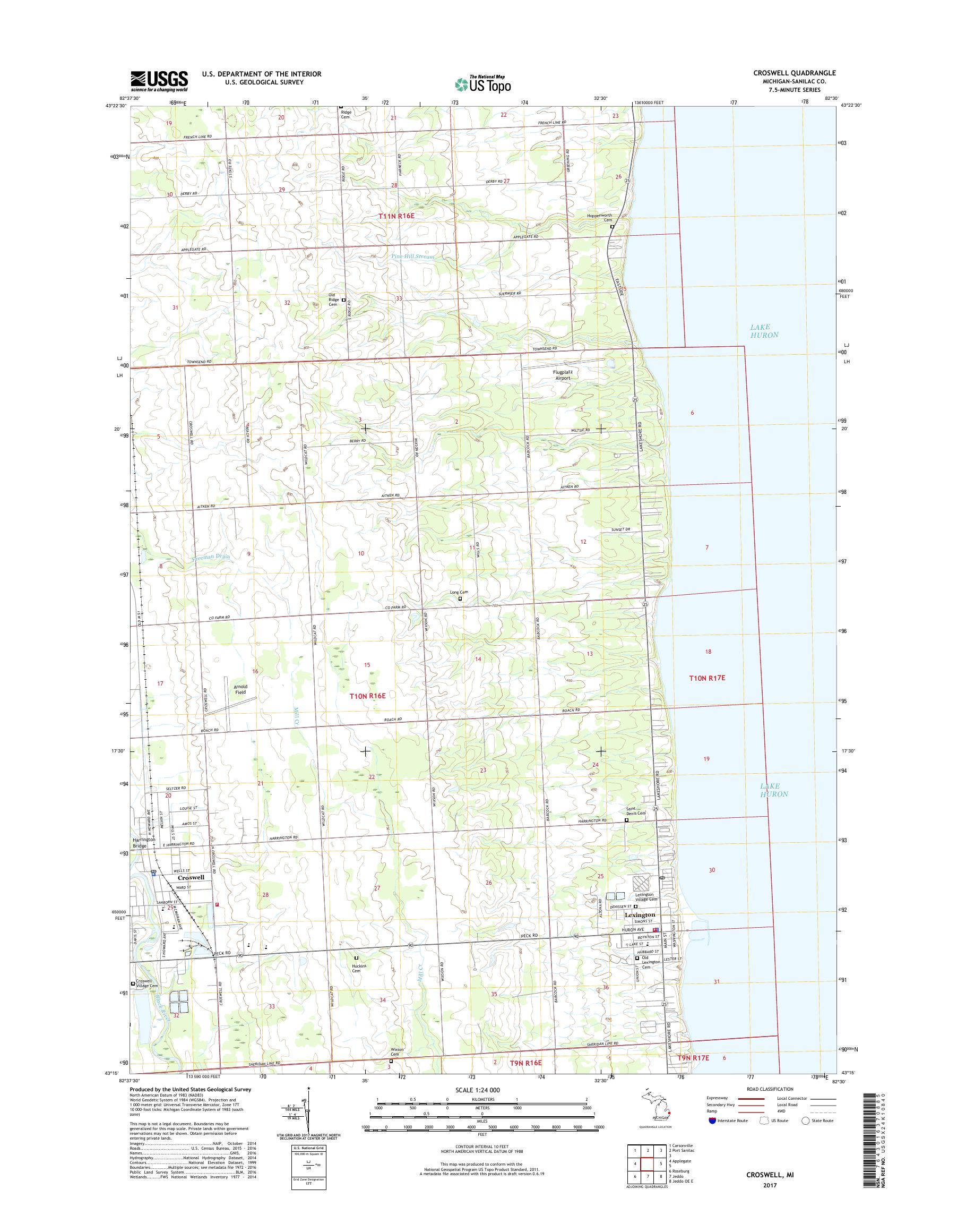 MyTopo Croswell, Michigan USGS Quad Topo Map