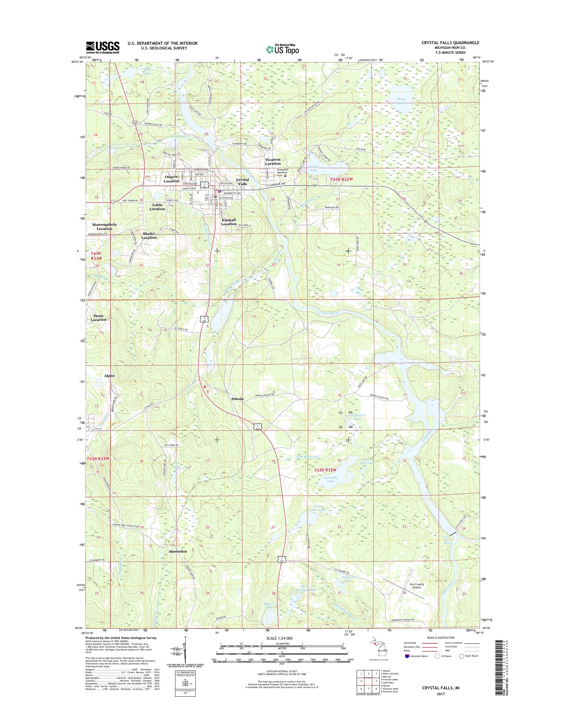 MyTopo Crystal Falls, Michigan USGS Quad Topo Map