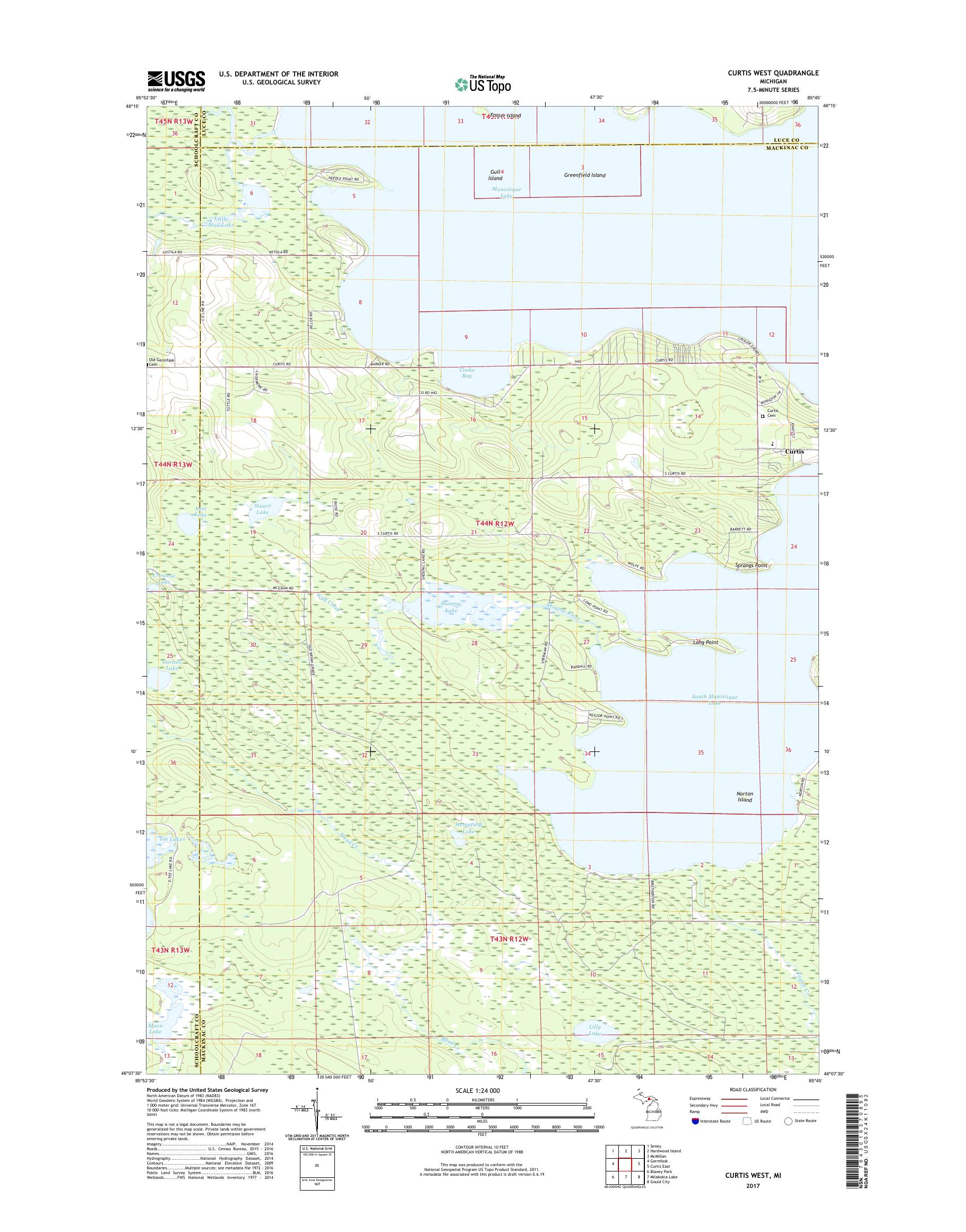 MyTopo Curtis West, Michigan USGS Quad Topo Map