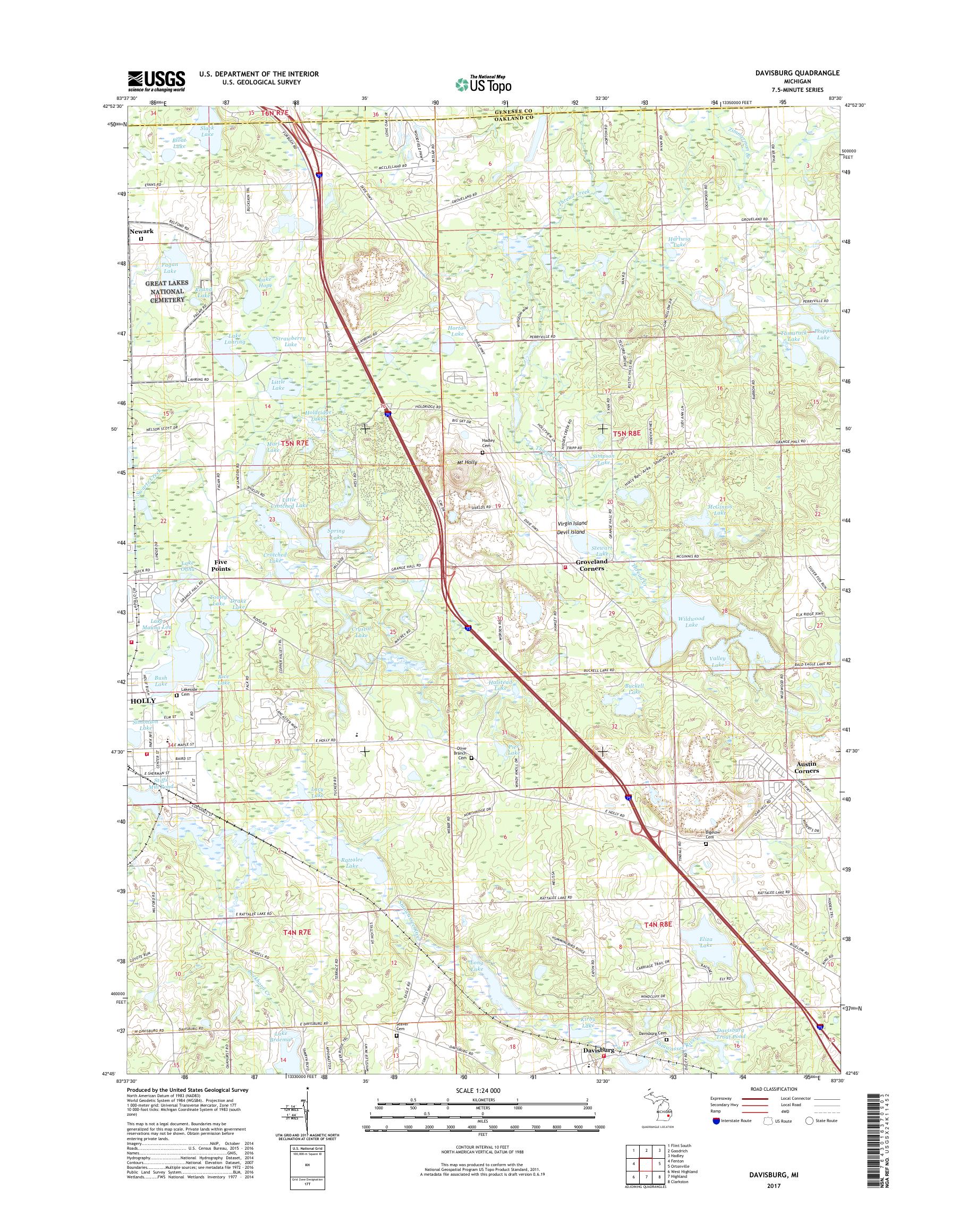 MyTopo Davisburg, Michigan USGS Quad Topo Map