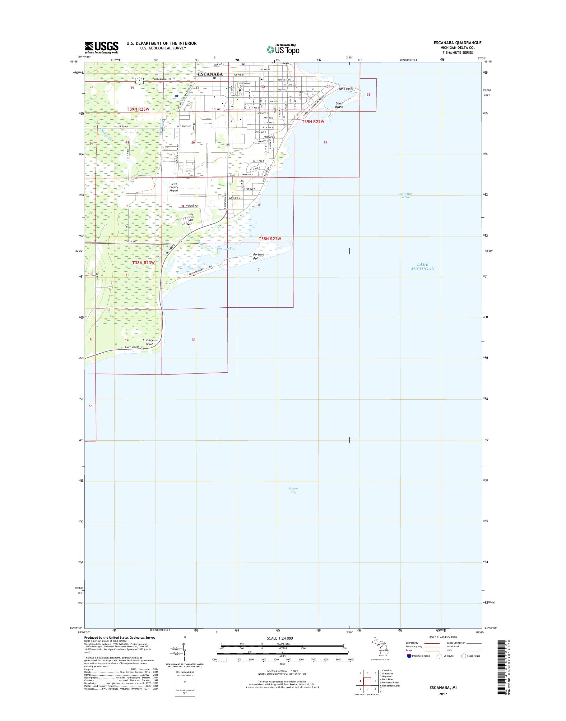 MyTopo Escanaba, Michigan USGS Quad Topo Map