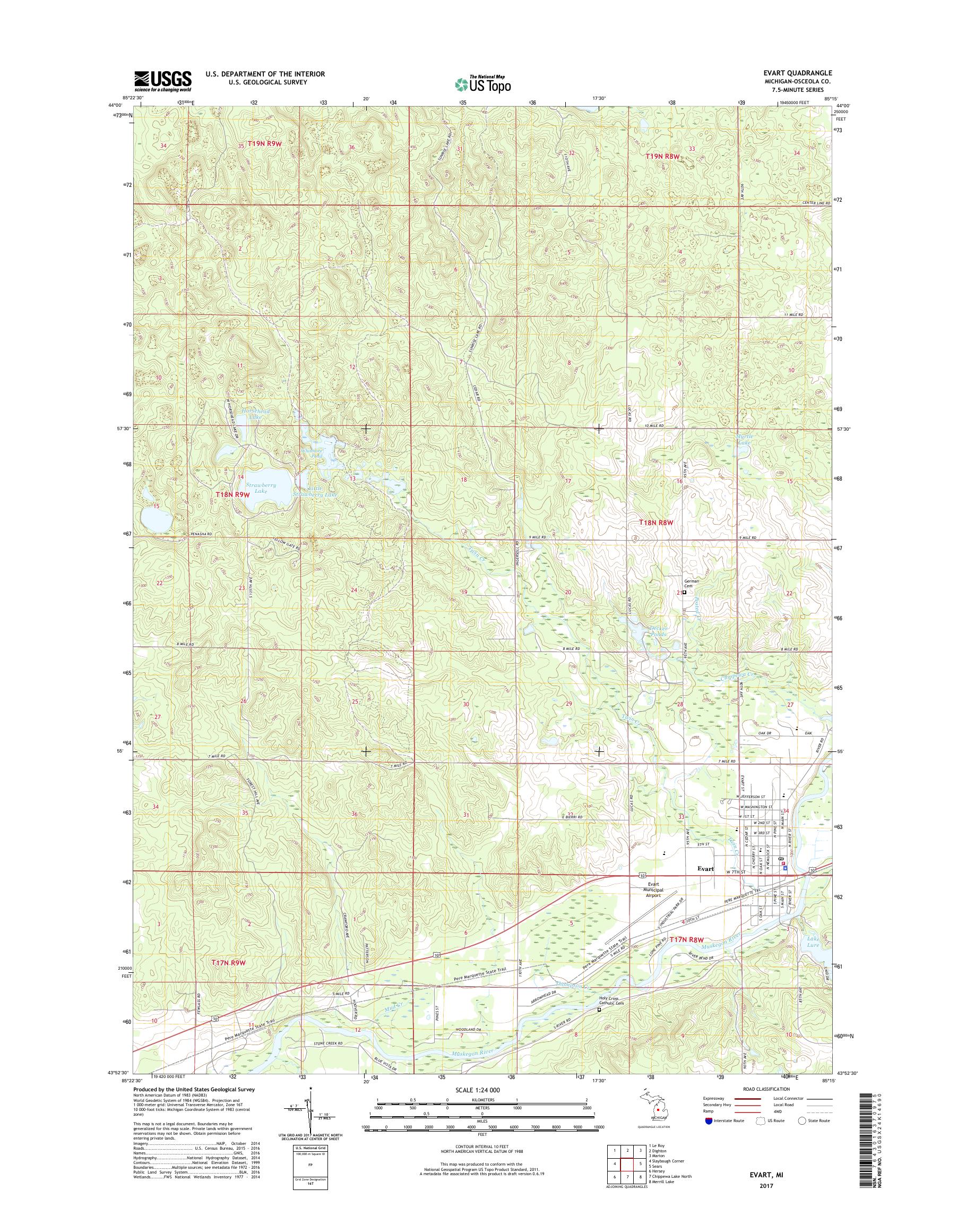 MyTopo Evart, Michigan USGS Quad Topo Map