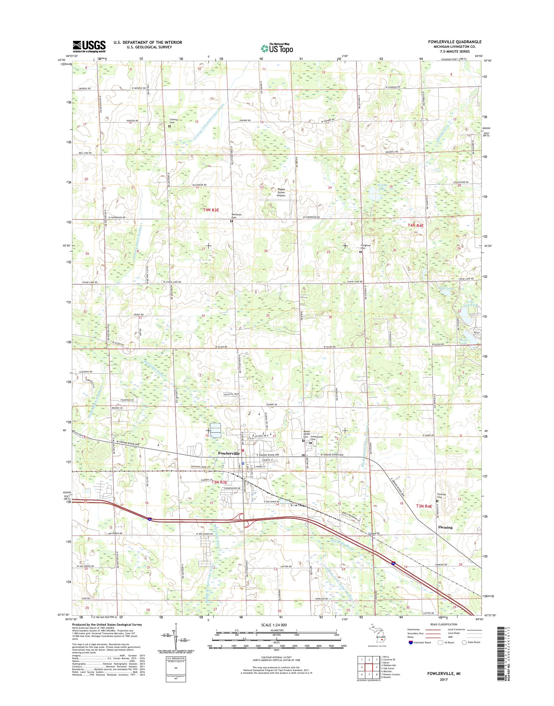 MyTopo Fowlerville, Michigan USGS Quad Topo Map