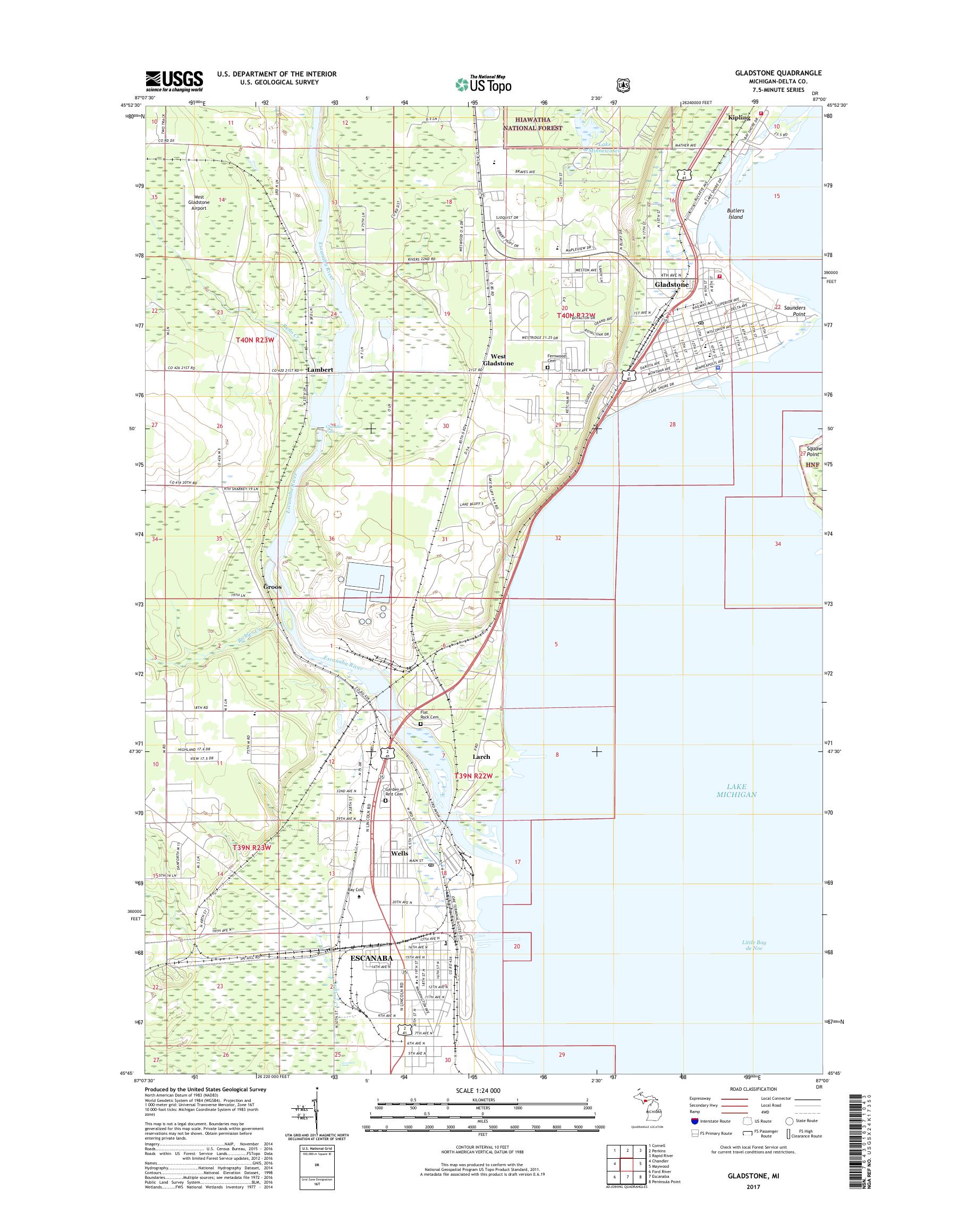 MyTopo Gladstone, Michigan USGS Quad Topo Map