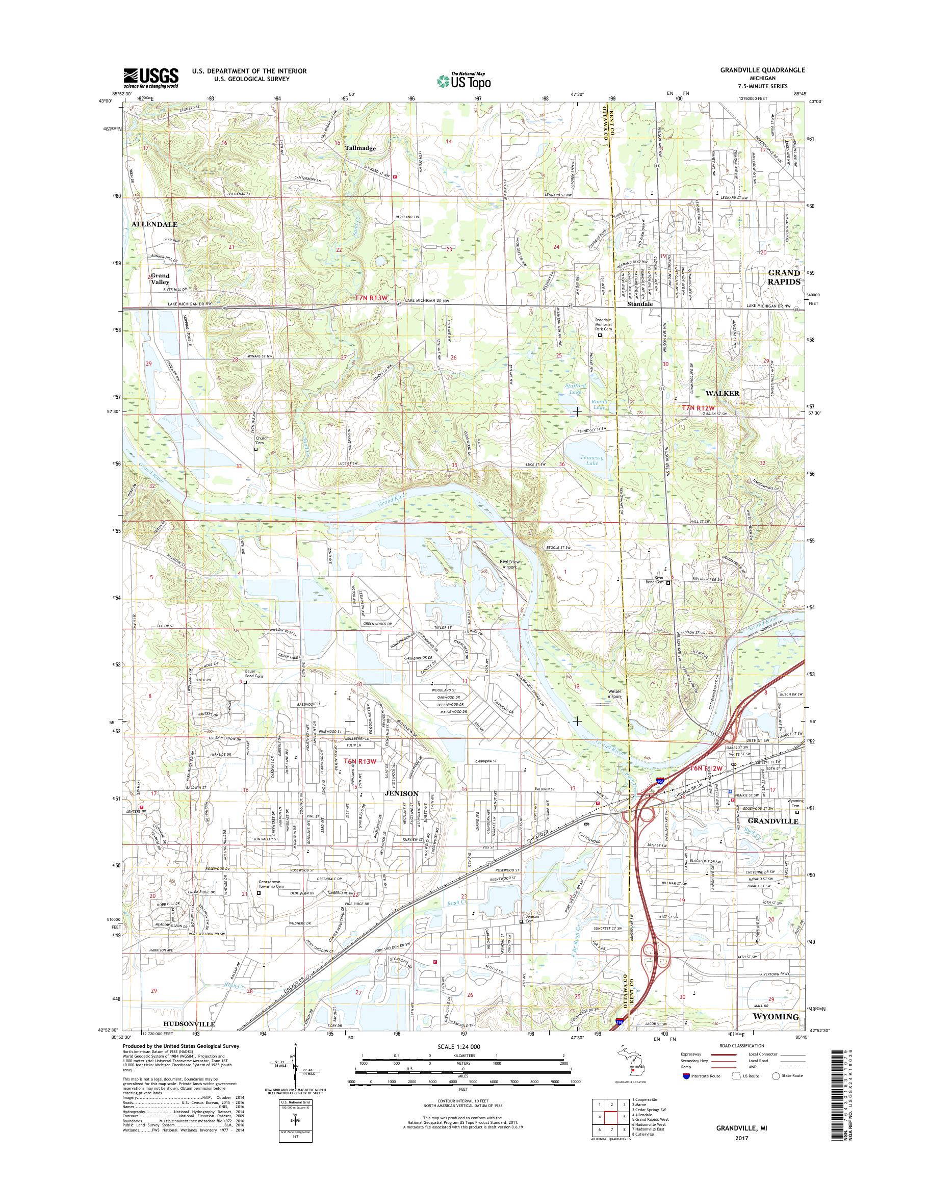 MyTopo Grandville, Michigan USGS Quad Topo Map