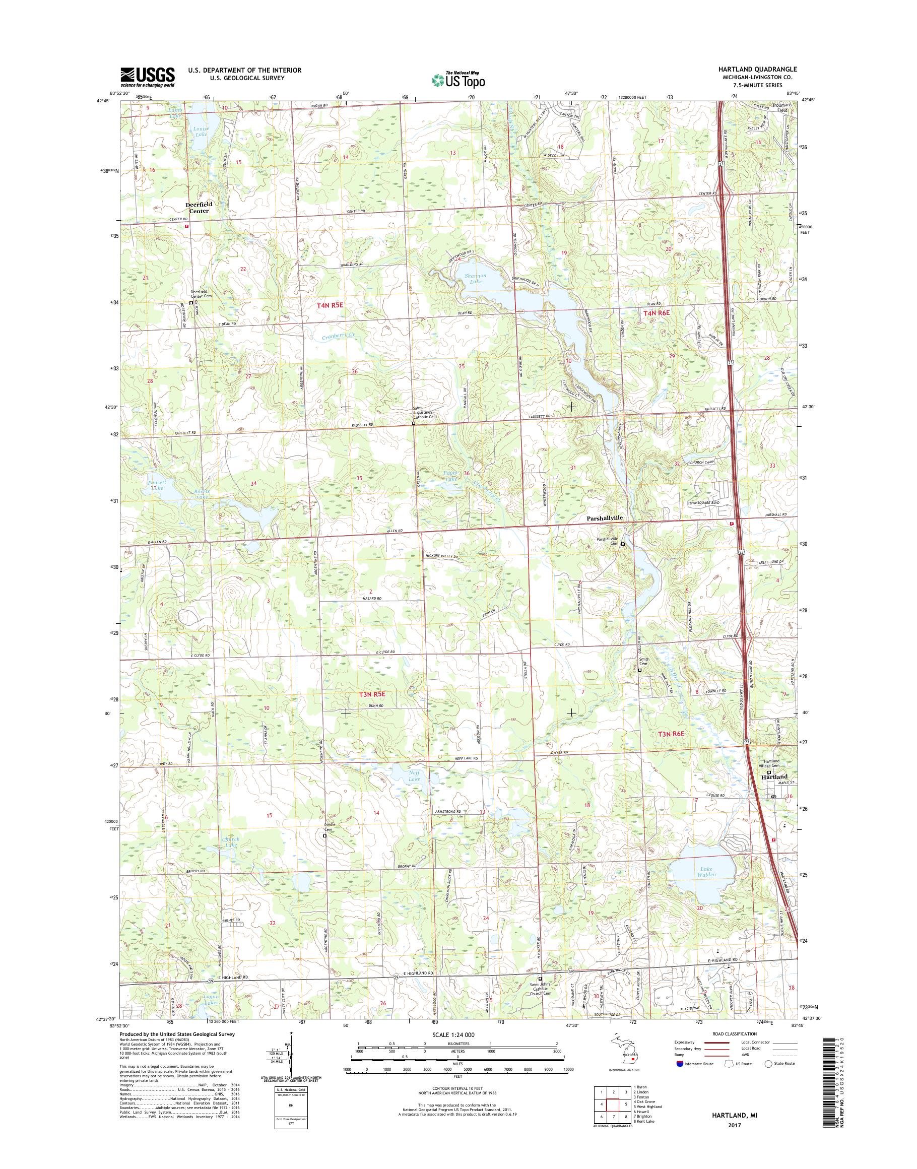 MyTopo Hartland, Michigan USGS Quad Topo Map
