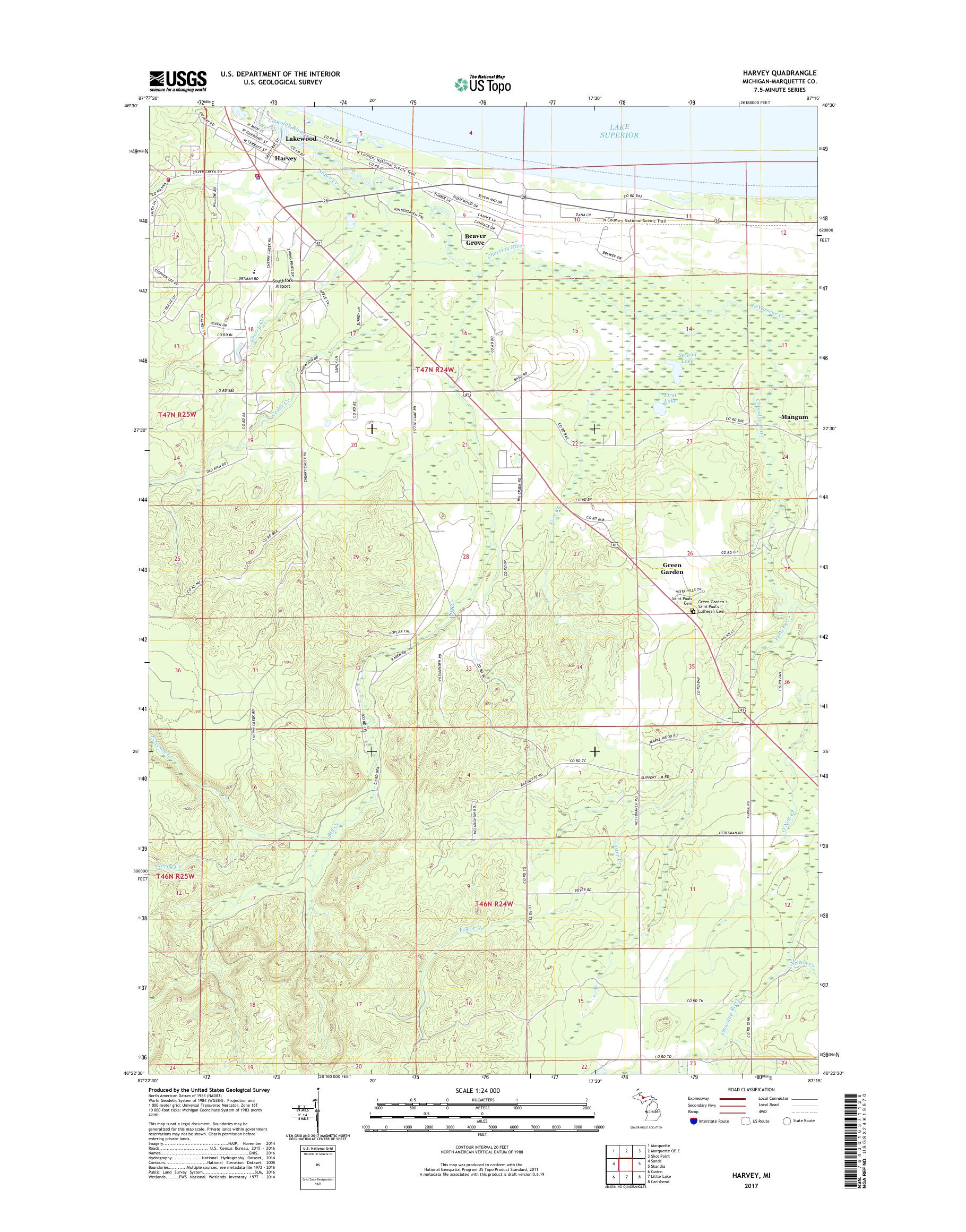 MyTopo Harvey, Michigan USGS Quad Topo Map