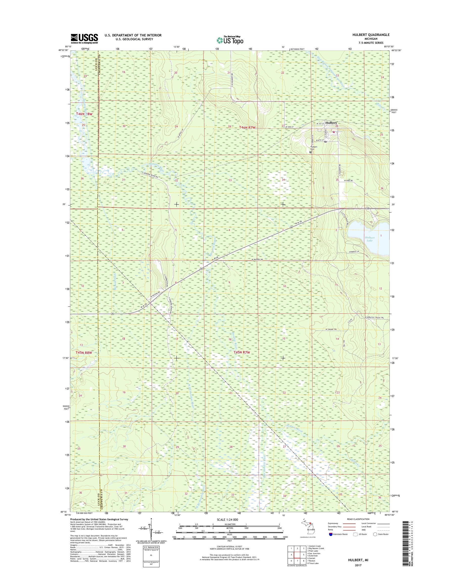 MyTopo Hulbert, Michigan USGS Quad Topo Map