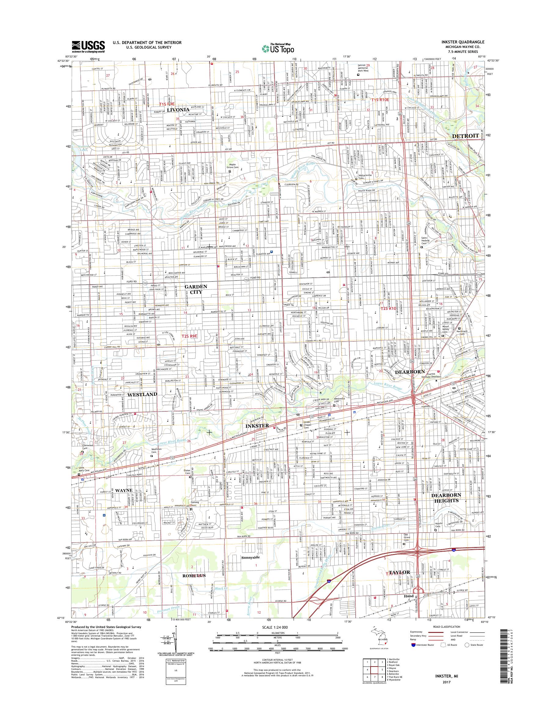 MyTopo Inkster, Michigan USGS Quad Topo Map