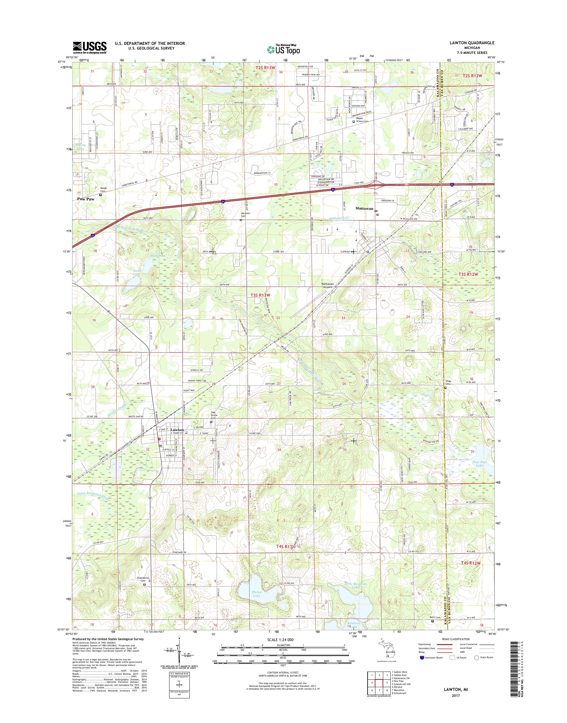 MyTopo Lawton, Michigan USGS Quad Topo Map