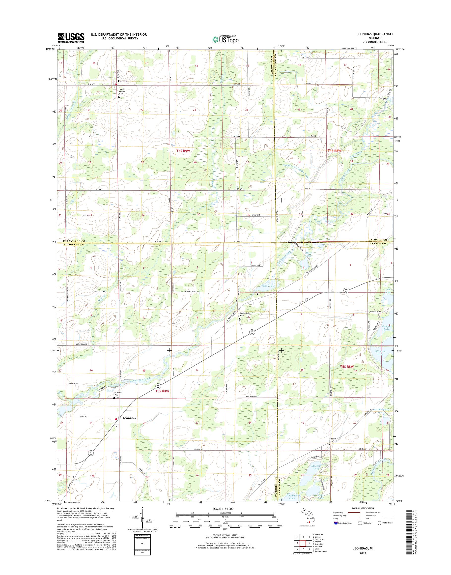 MyTopo Leonidas, Michigan USGS Quad Topo Map