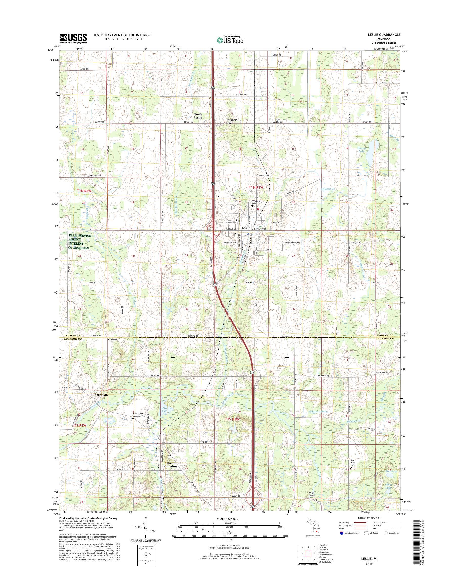 MyTopo Leslie, Michigan USGS Quad Topo Map