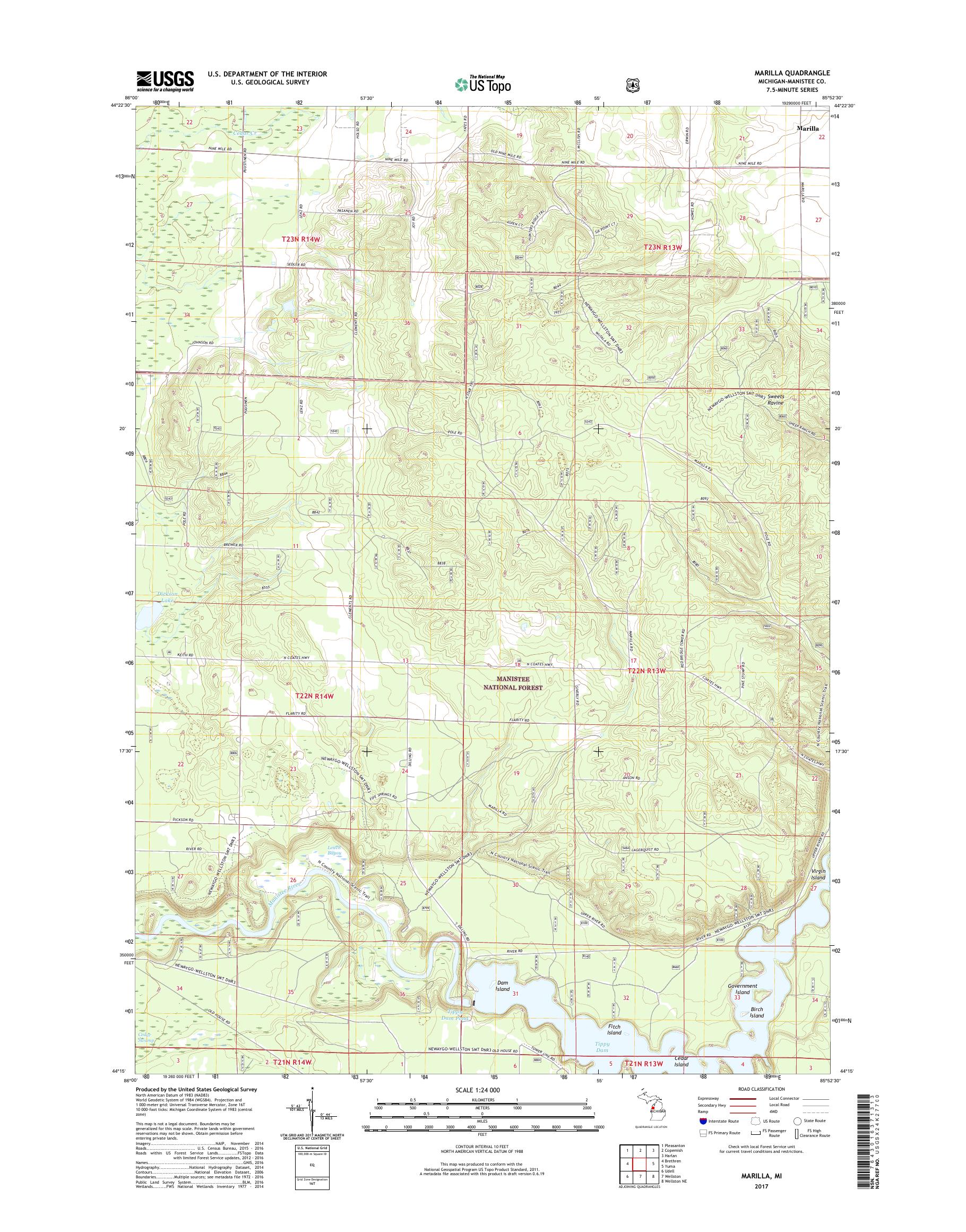 MyTopo Marilla, Michigan USGS Quad Topo Map