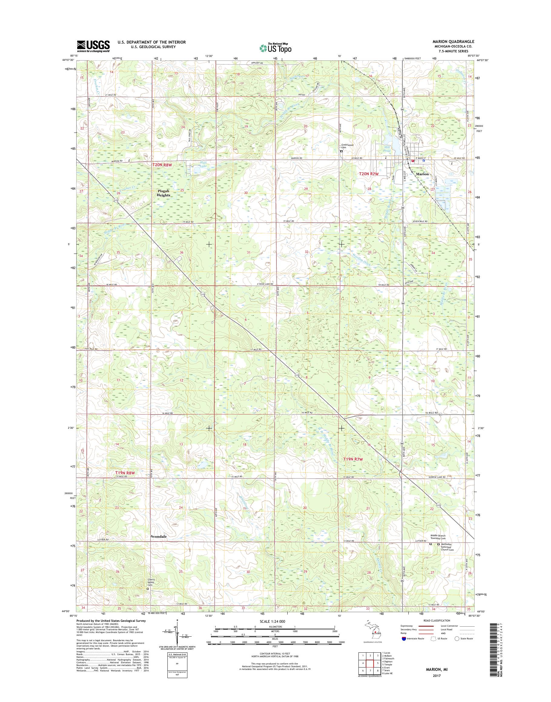 MyTopo Marion, Michigan USGS Quad Topo Map