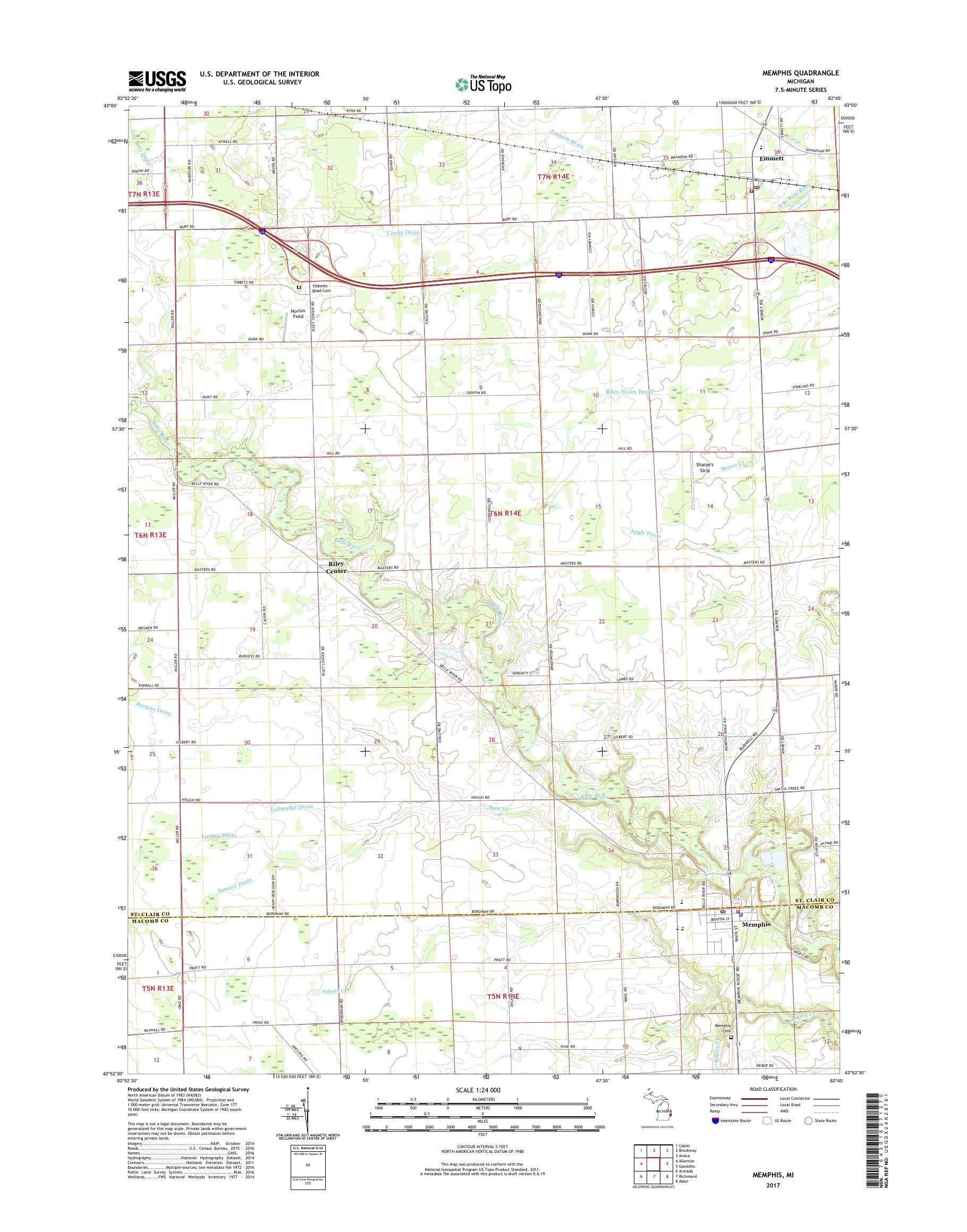 MyTopo Memphis, Michigan USGS Quad Topo Map