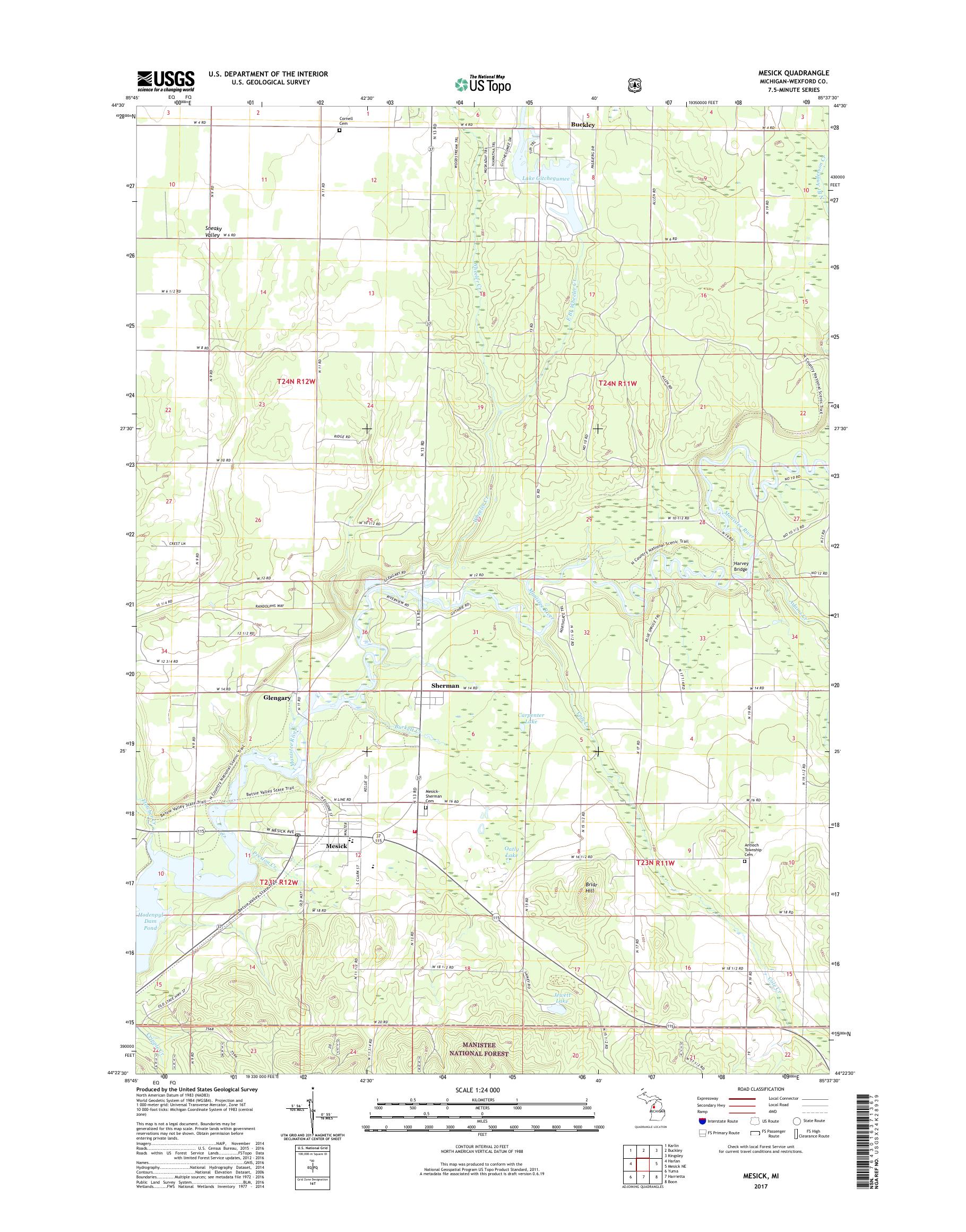 MyTopo Mesick, Michigan USGS Quad Topo Map