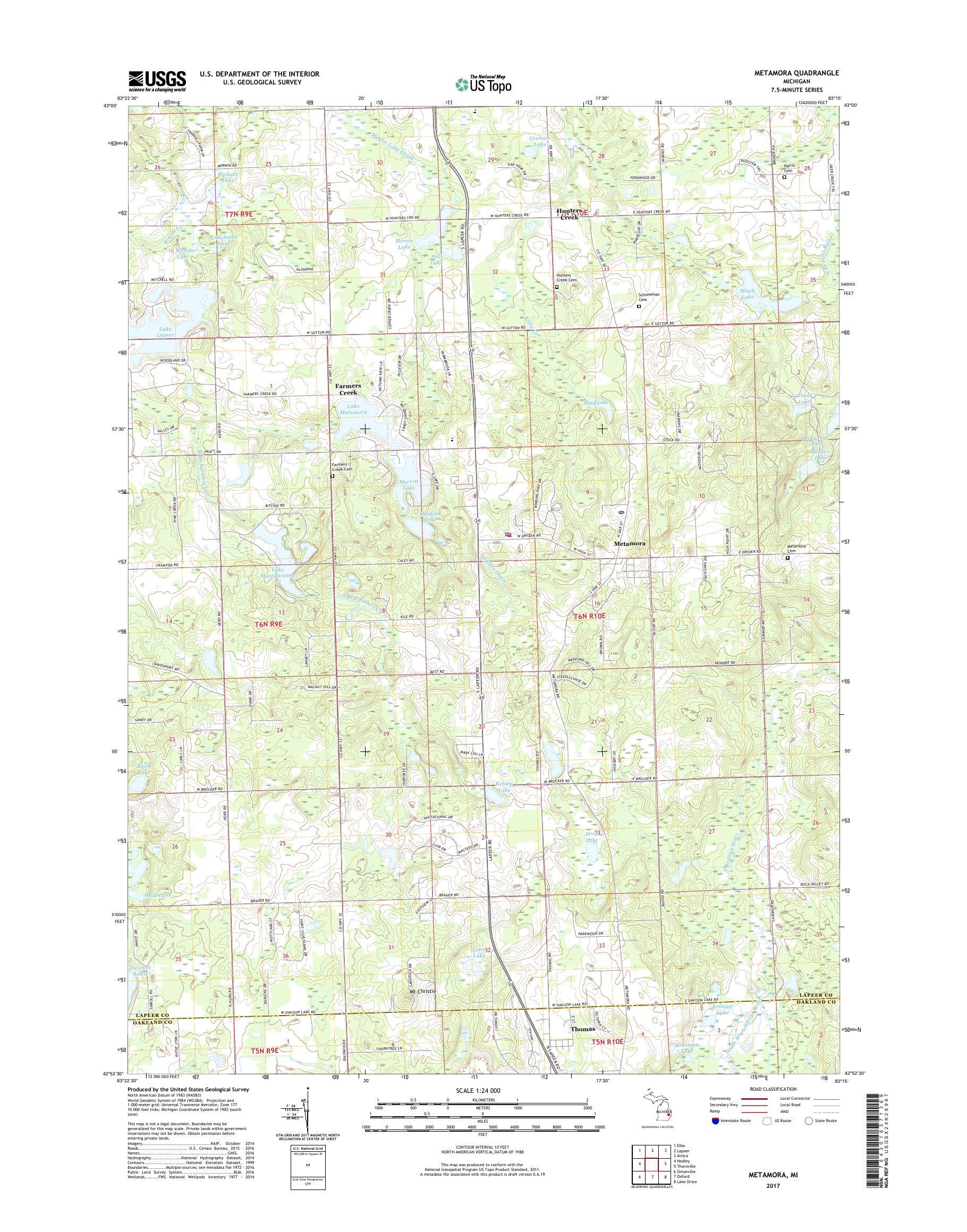 MyTopo Metamora, Michigan USGS Quad Topo Map