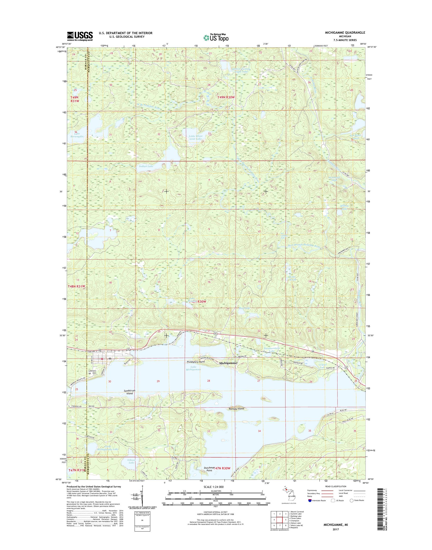 MyTopo Michigamme, Michigan USGS Quad Topo Map