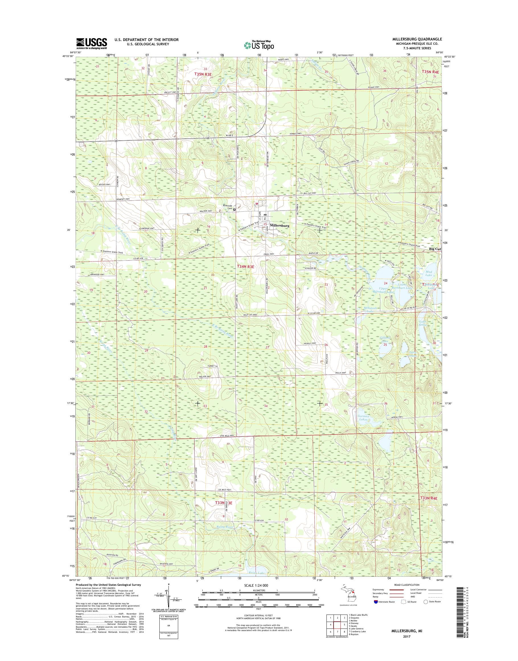 MyTopo Millersburg, Michigan USGS Quad Topo Map
