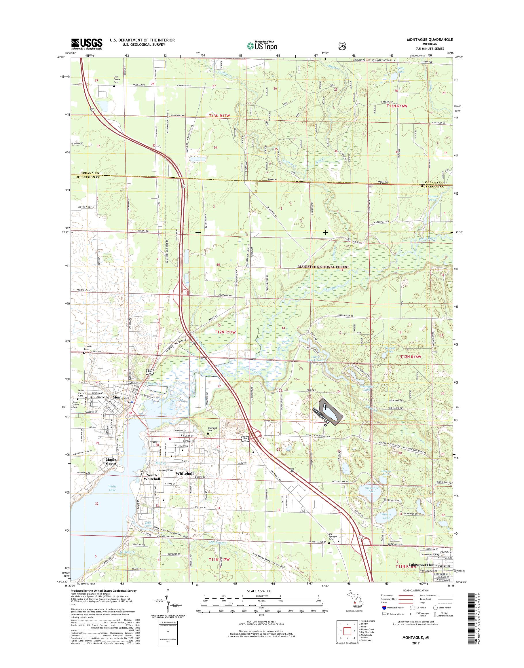 MyTopo Montague, Michigan USGS Quad Topo Map