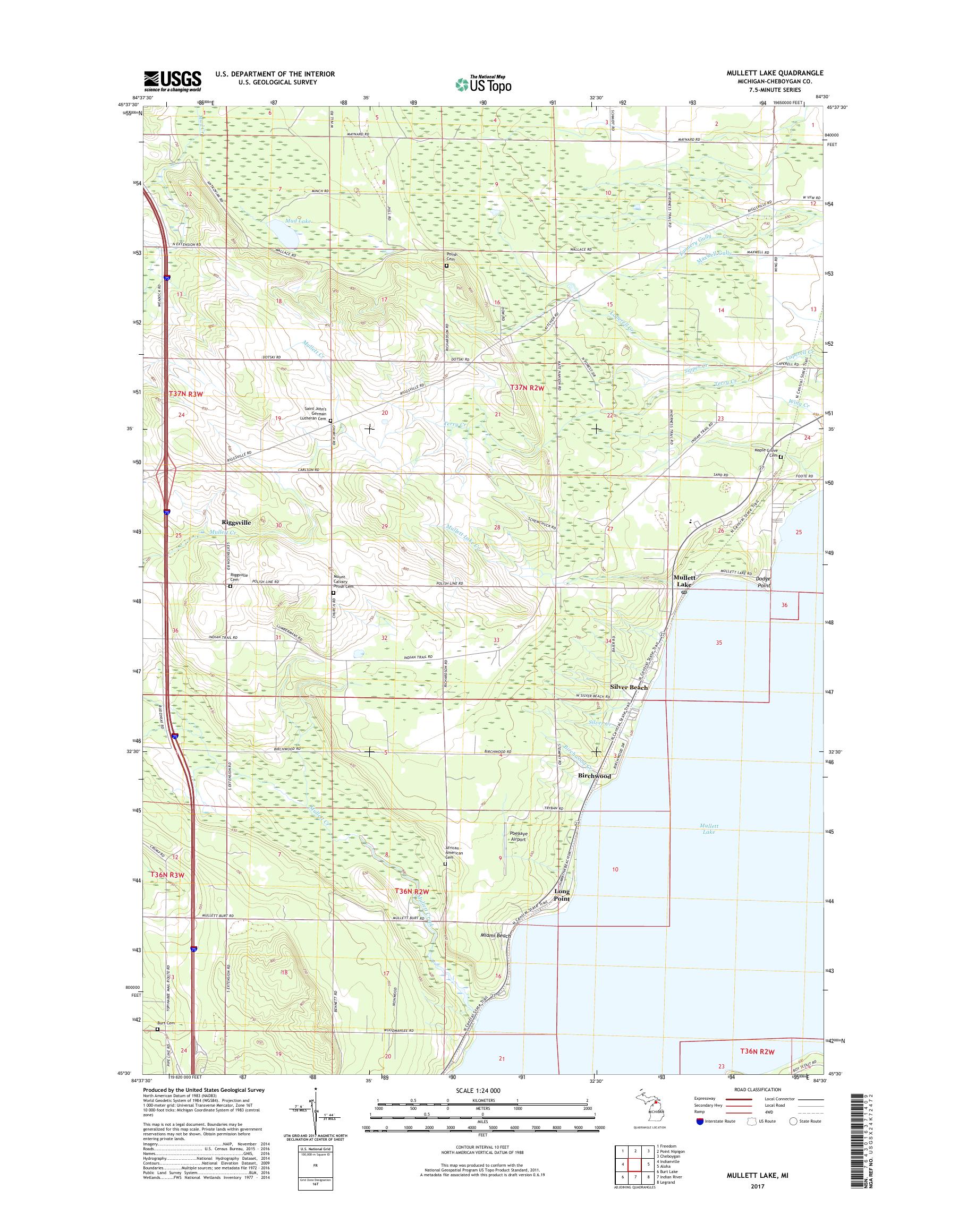 MyTopo Mullett Lake, Michigan USGS Quad Topo Map