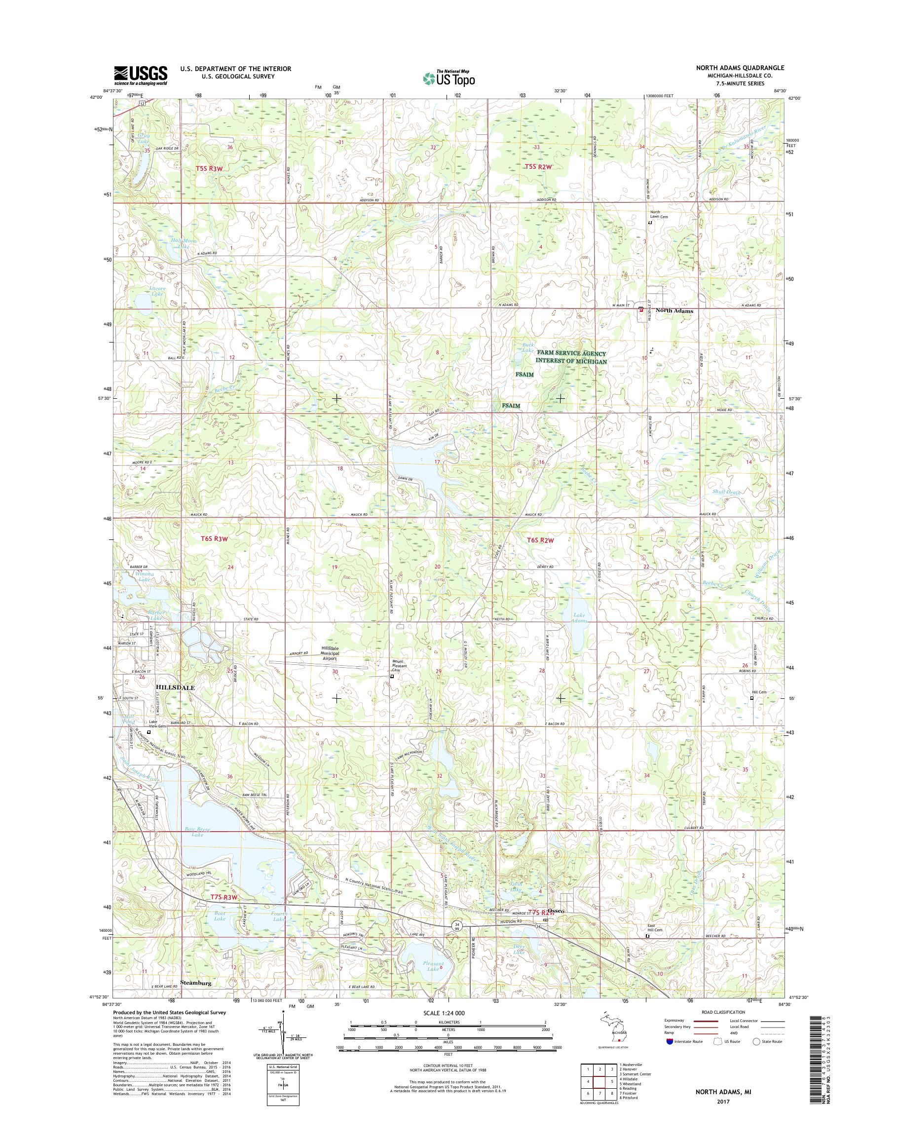 MyTopo North Adams, Michigan USGS Quad Topo Map