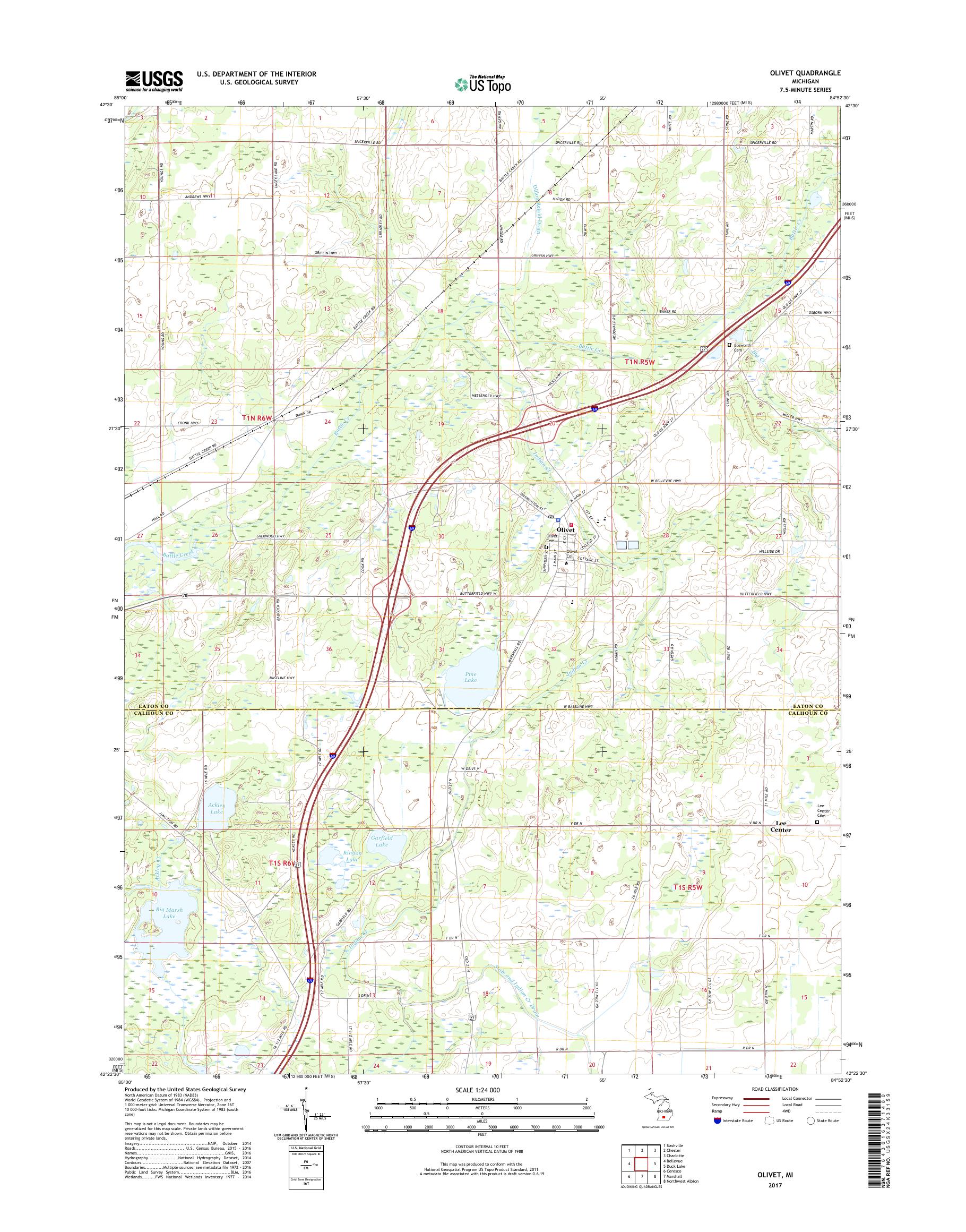 MyTopo Olivet, Michigan USGS Quad Topo Map