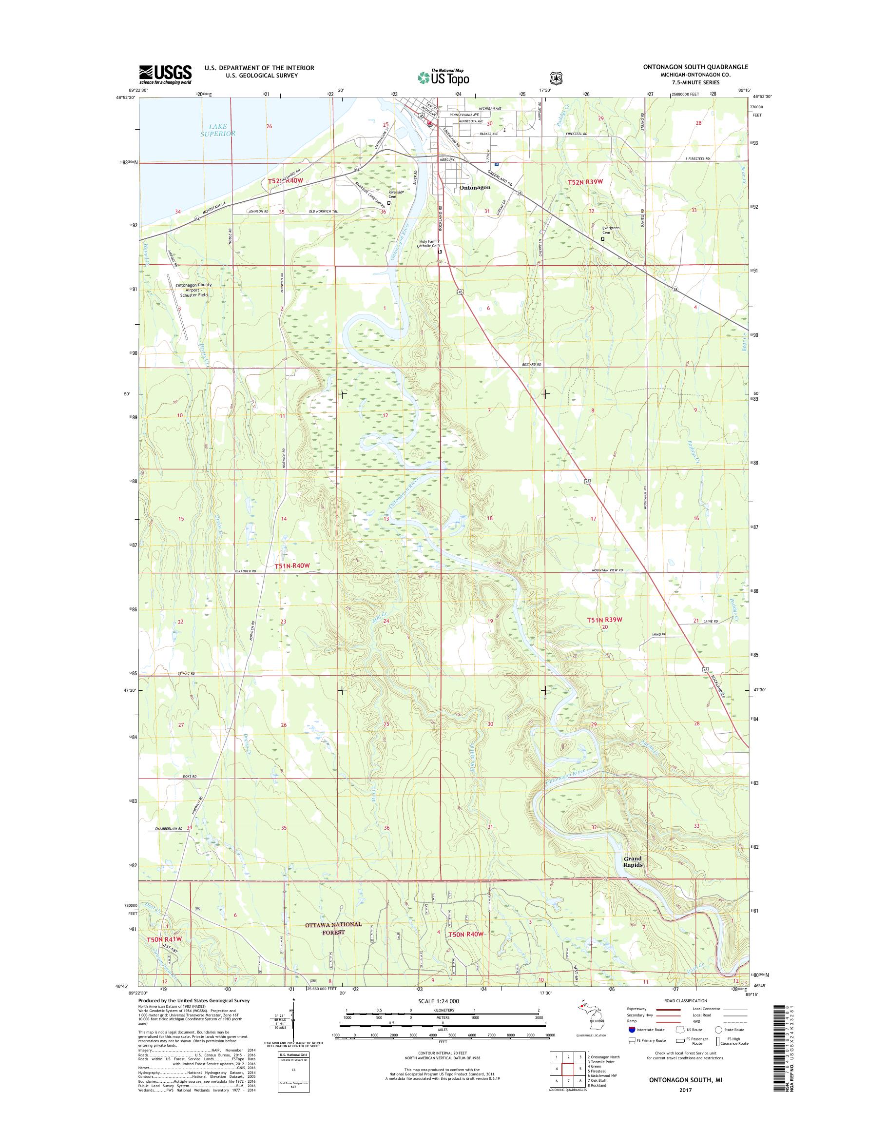 MyTopo Ontonagon South, Michigan USGS Quad Topo Map