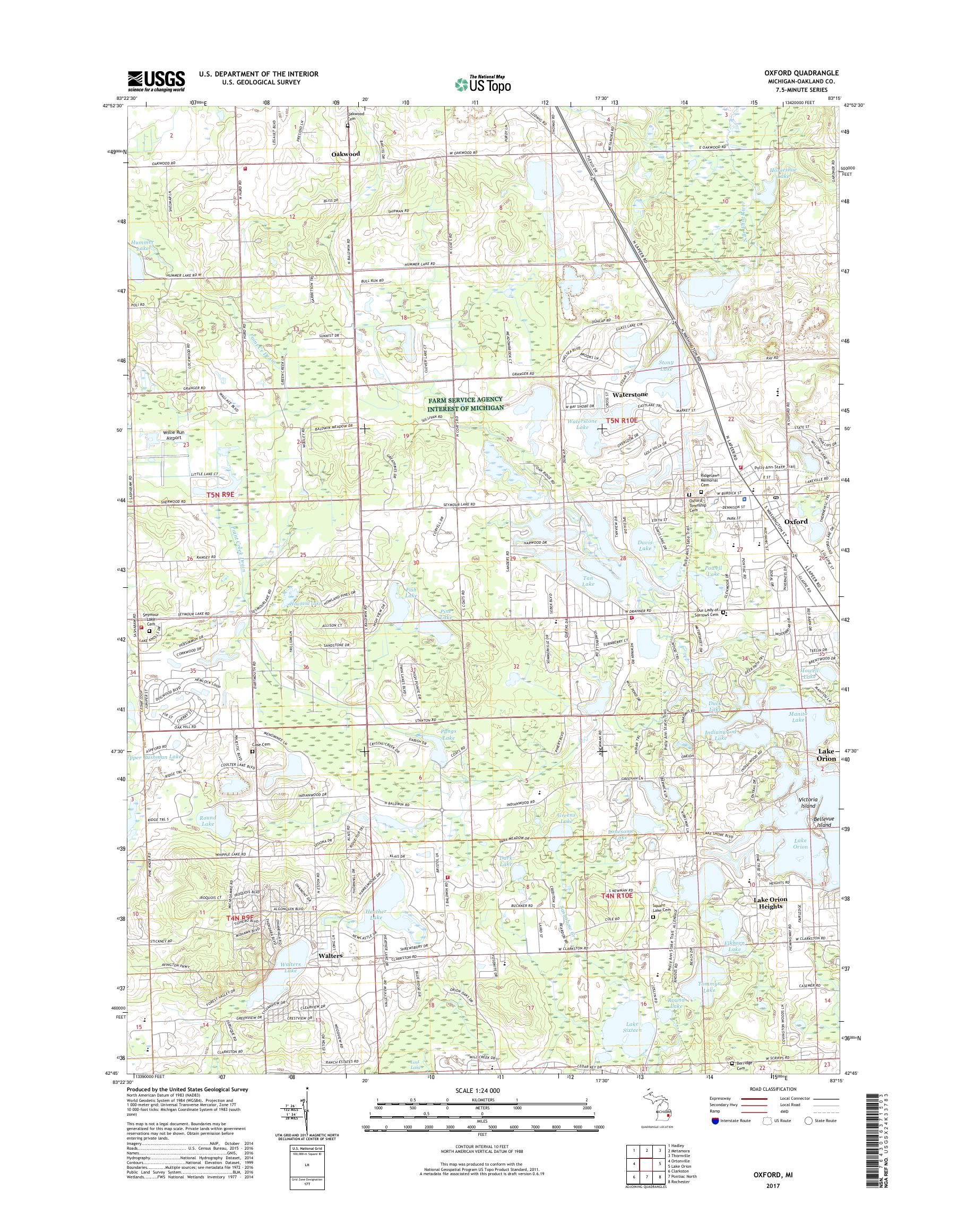 MyTopo Oxford, Michigan USGS Quad Topo Map