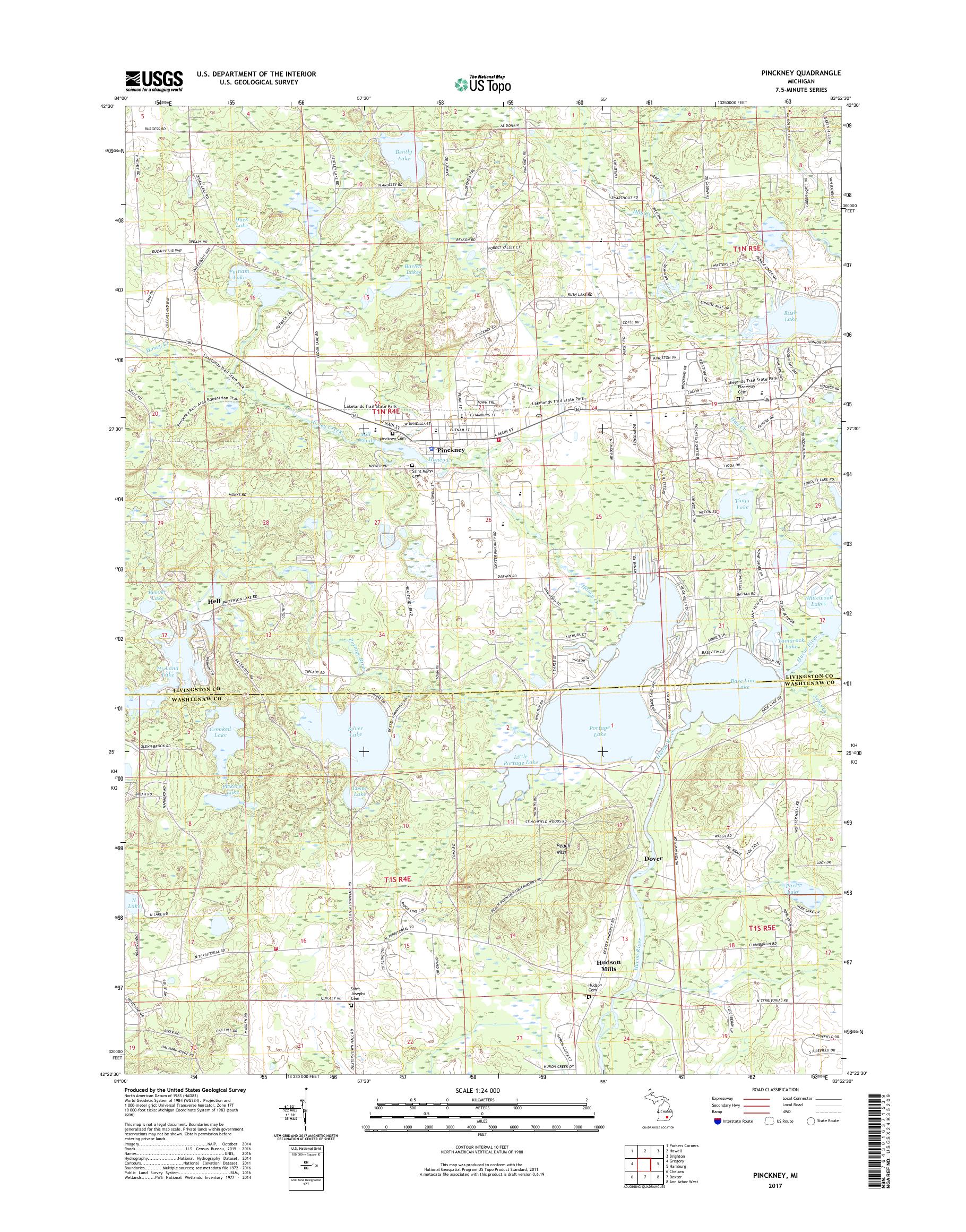MyTopo Pinckney, Michigan USGS Quad Topo Map