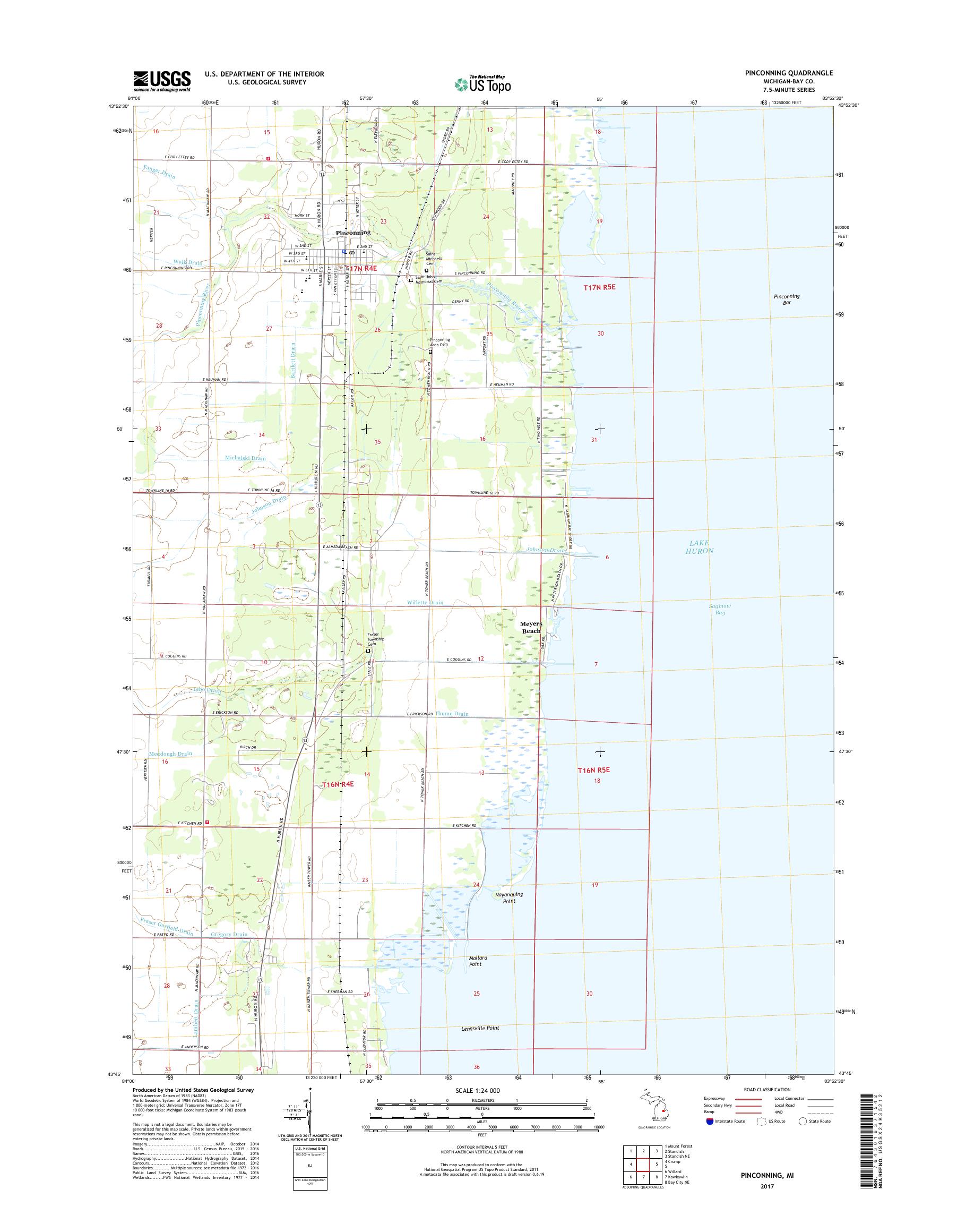 MyTopo Pinconning, Michigan USGS Quad Topo Map