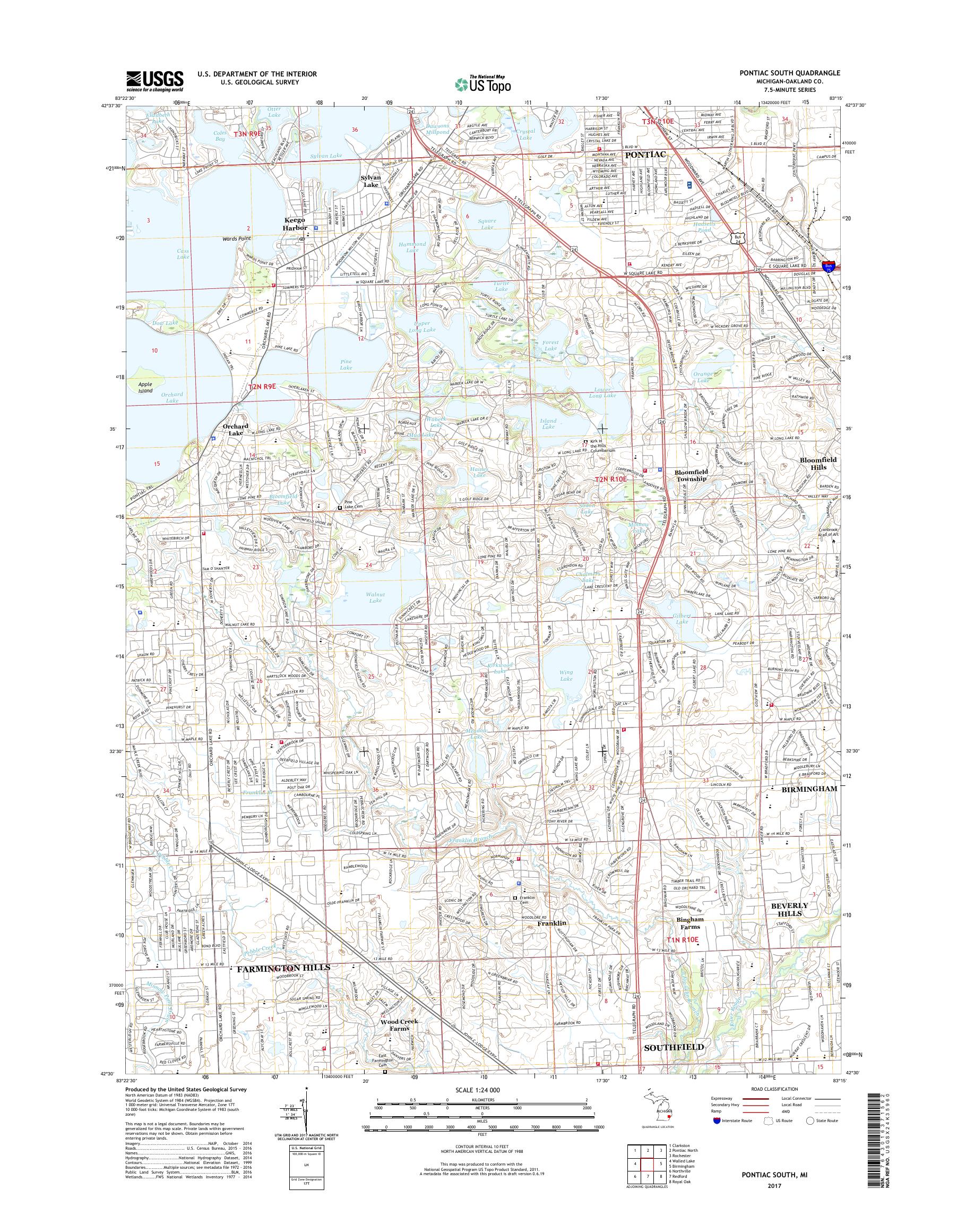 MyTopo Pontiac South, Michigan USGS Quad Topo Map