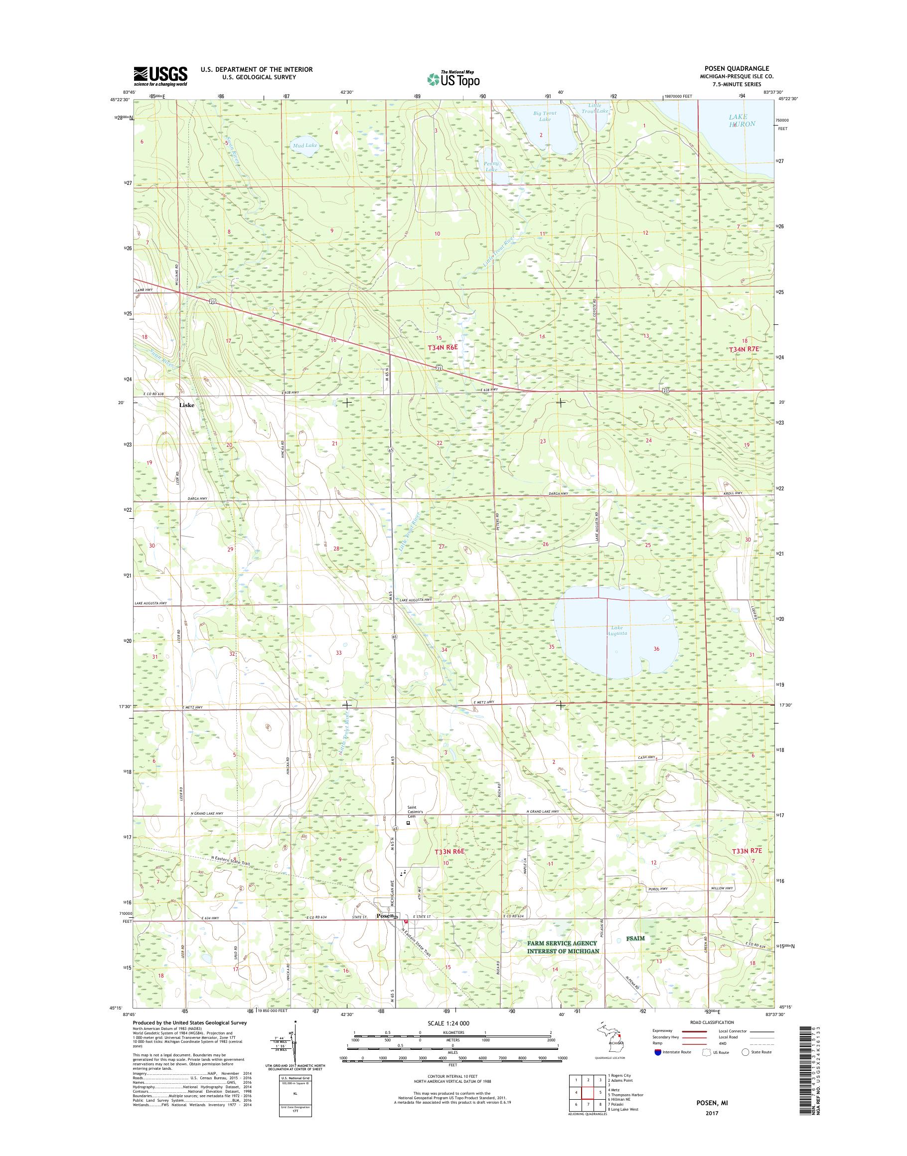 MyTopo Posen, Michigan USGS Quad Topo Map