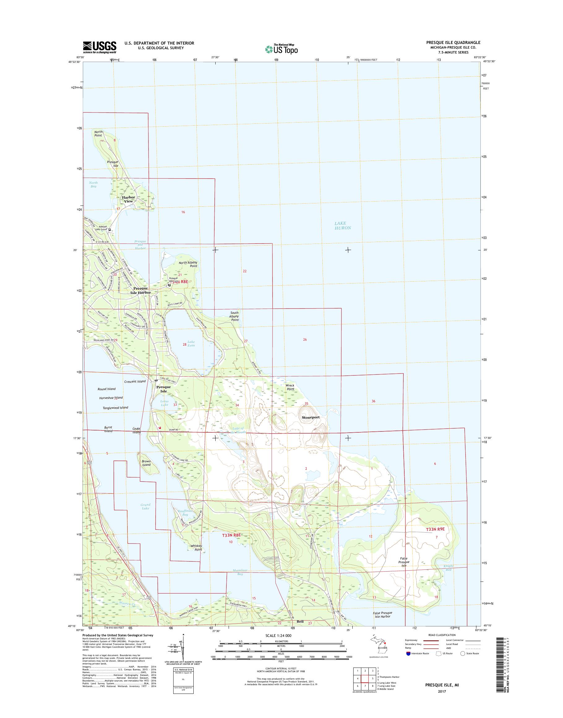 MyTopo Presque Isle, Michigan USGS Quad Topo Map