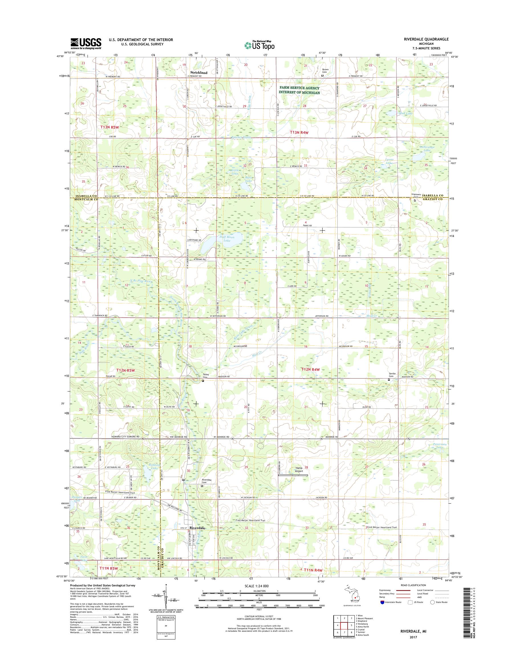 MyTopo Riverdale, Michigan USGS Quad Topo Map