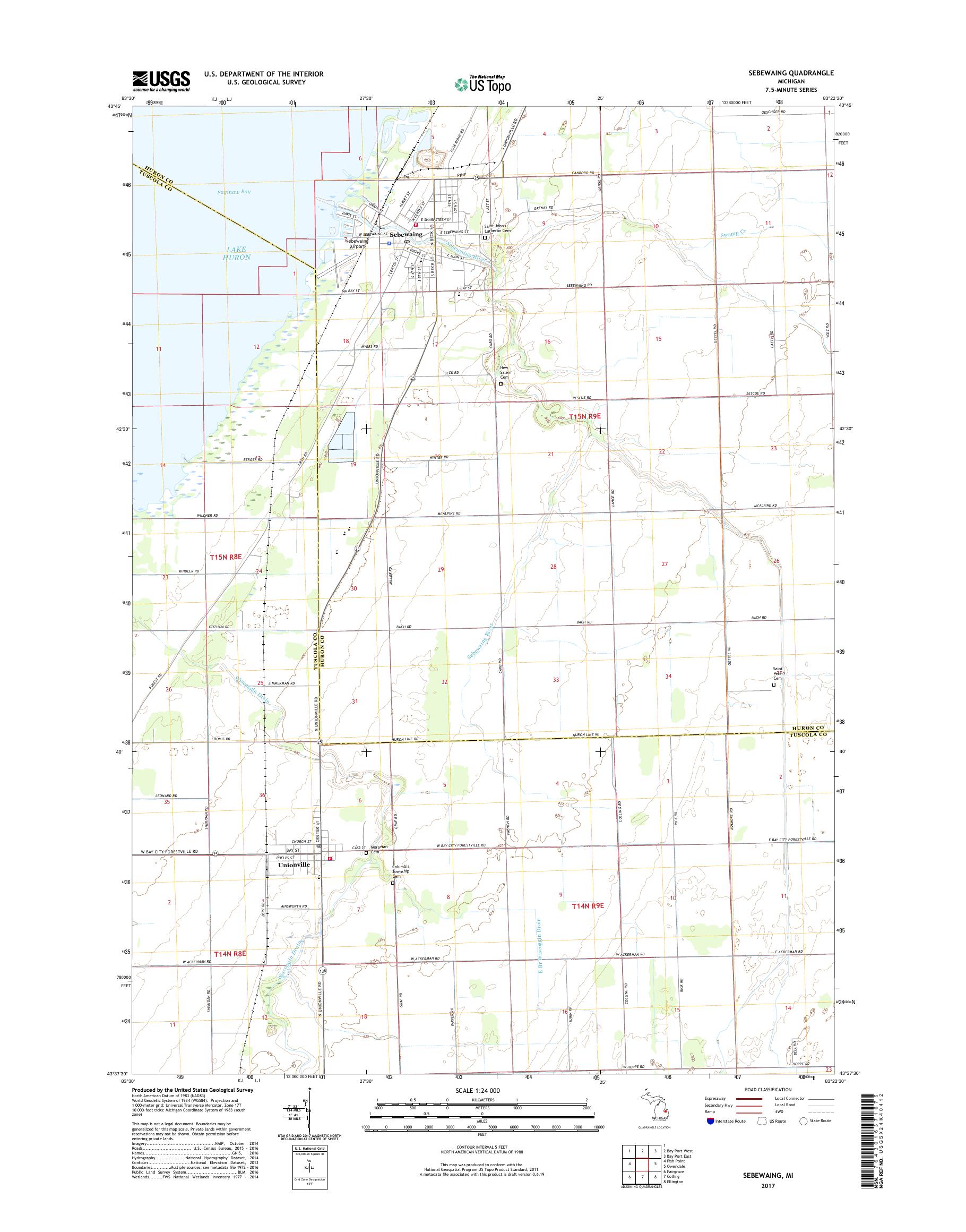 MyTopo Sebewaing, Michigan USGS Quad Topo Map