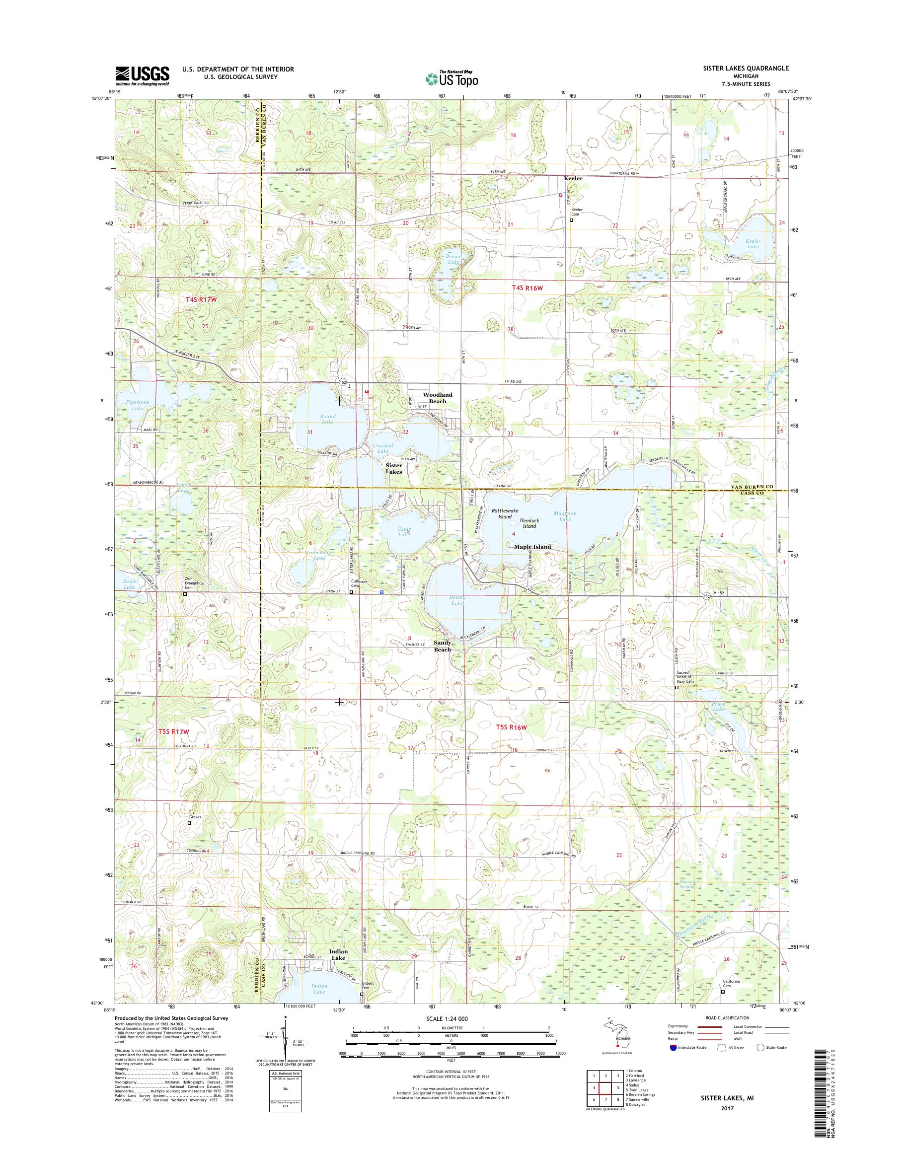 MyTopo Sister Lakes, Michigan USGS Quad Topo Map
