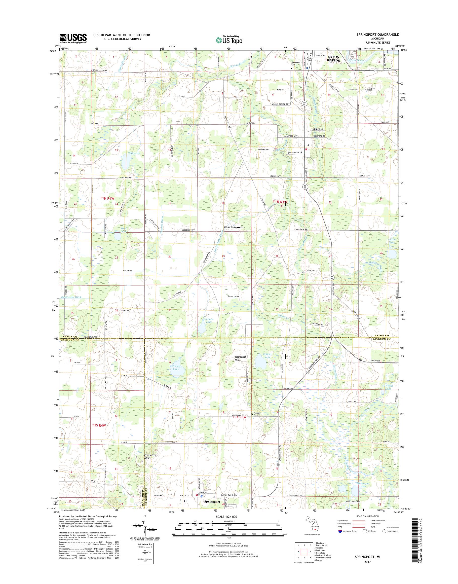 MyTopo Springport, Michigan USGS Quad Topo Map