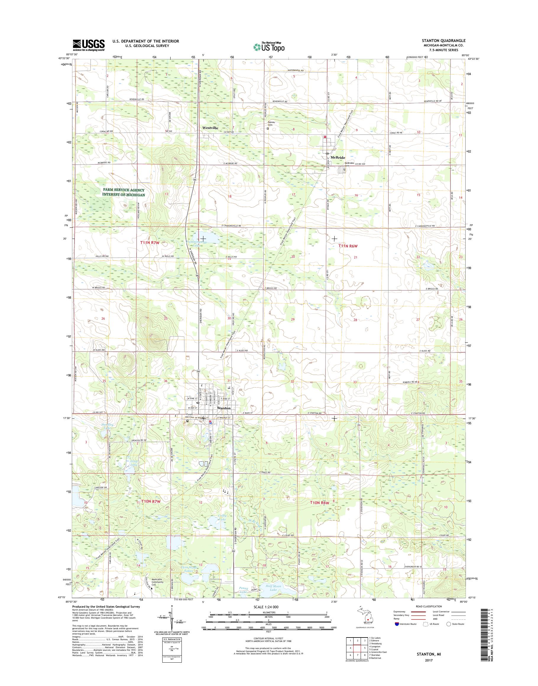 MyTopo Stanton, Michigan USGS Quad Topo Map