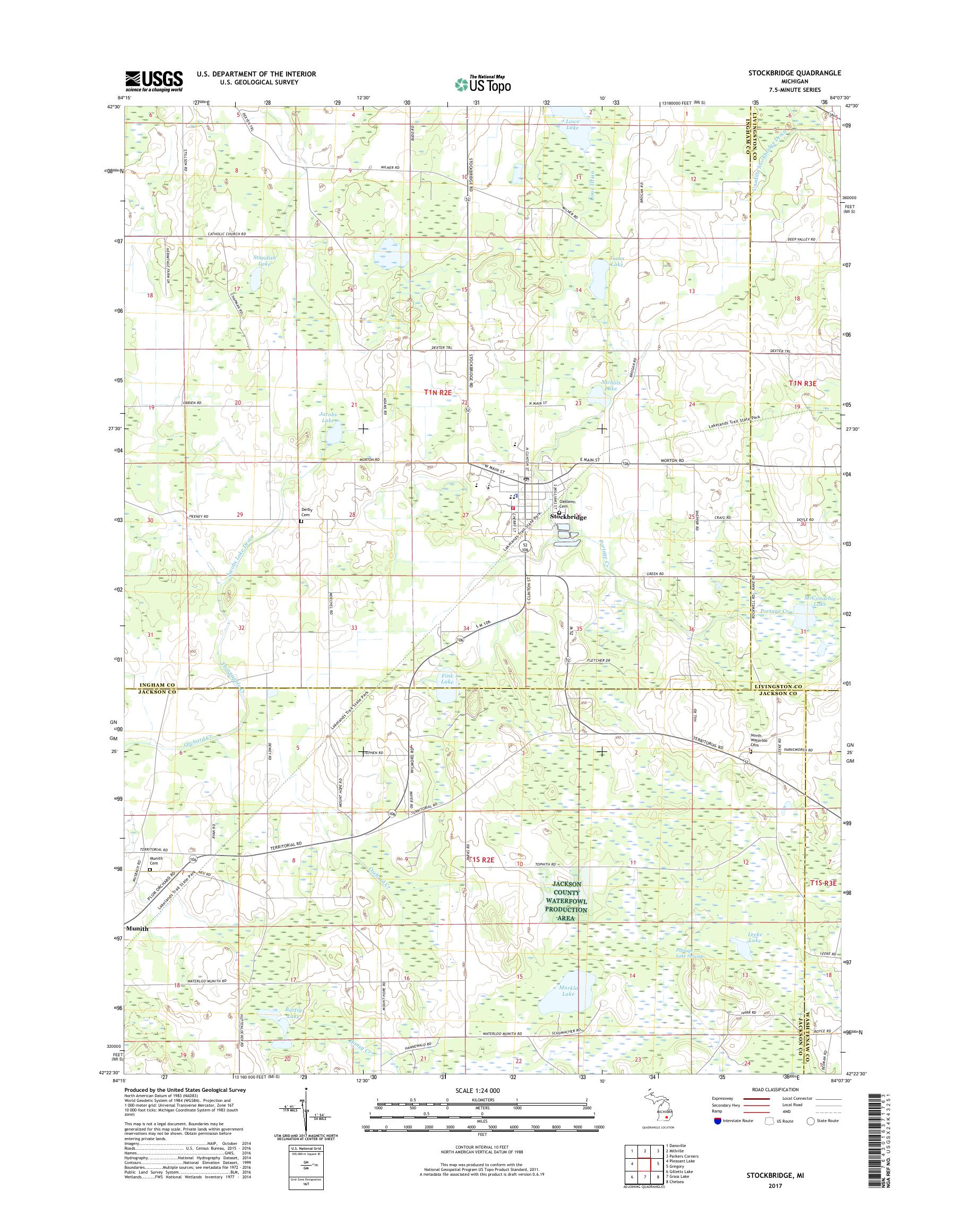MyTopo Stockbridge, Michigan USGS Quad Topo Map