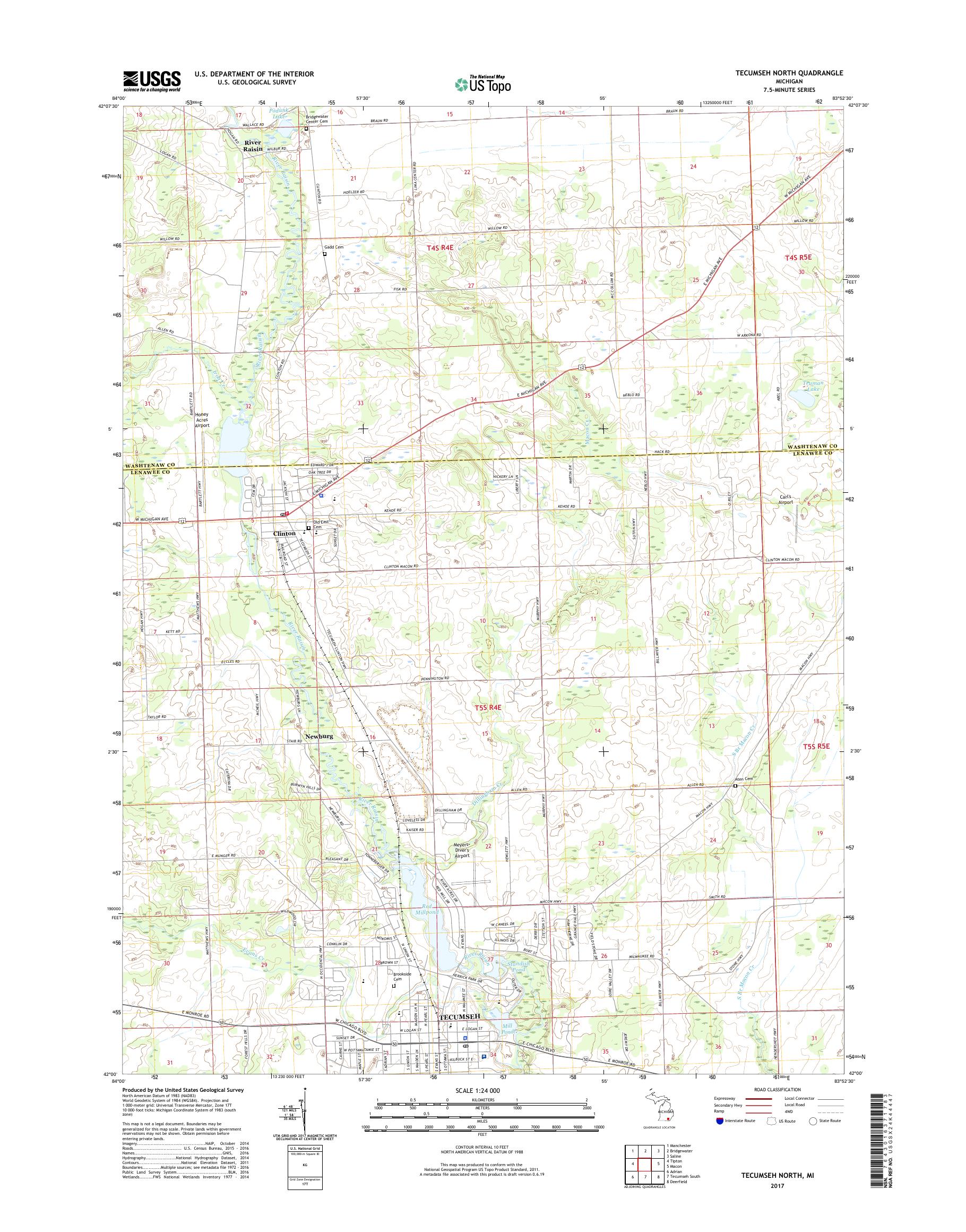 MyTopo Tecumseh North, Michigan USGS Quad Topo Map