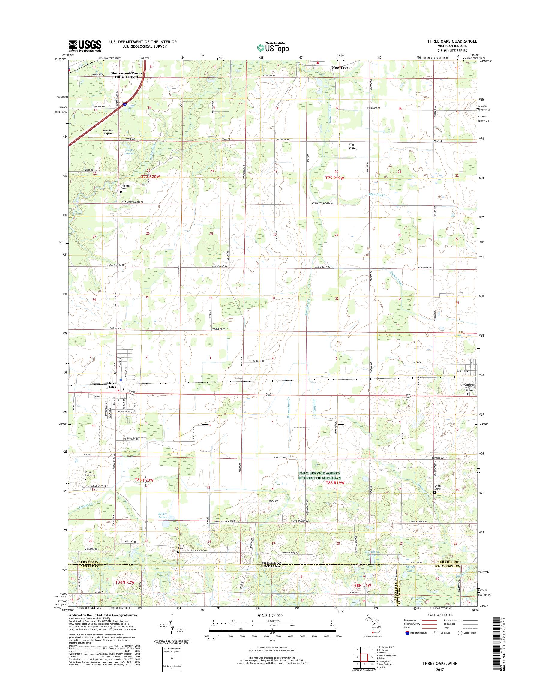 MyTopo Three Oaks, Michigan USGS Quad Topo Map