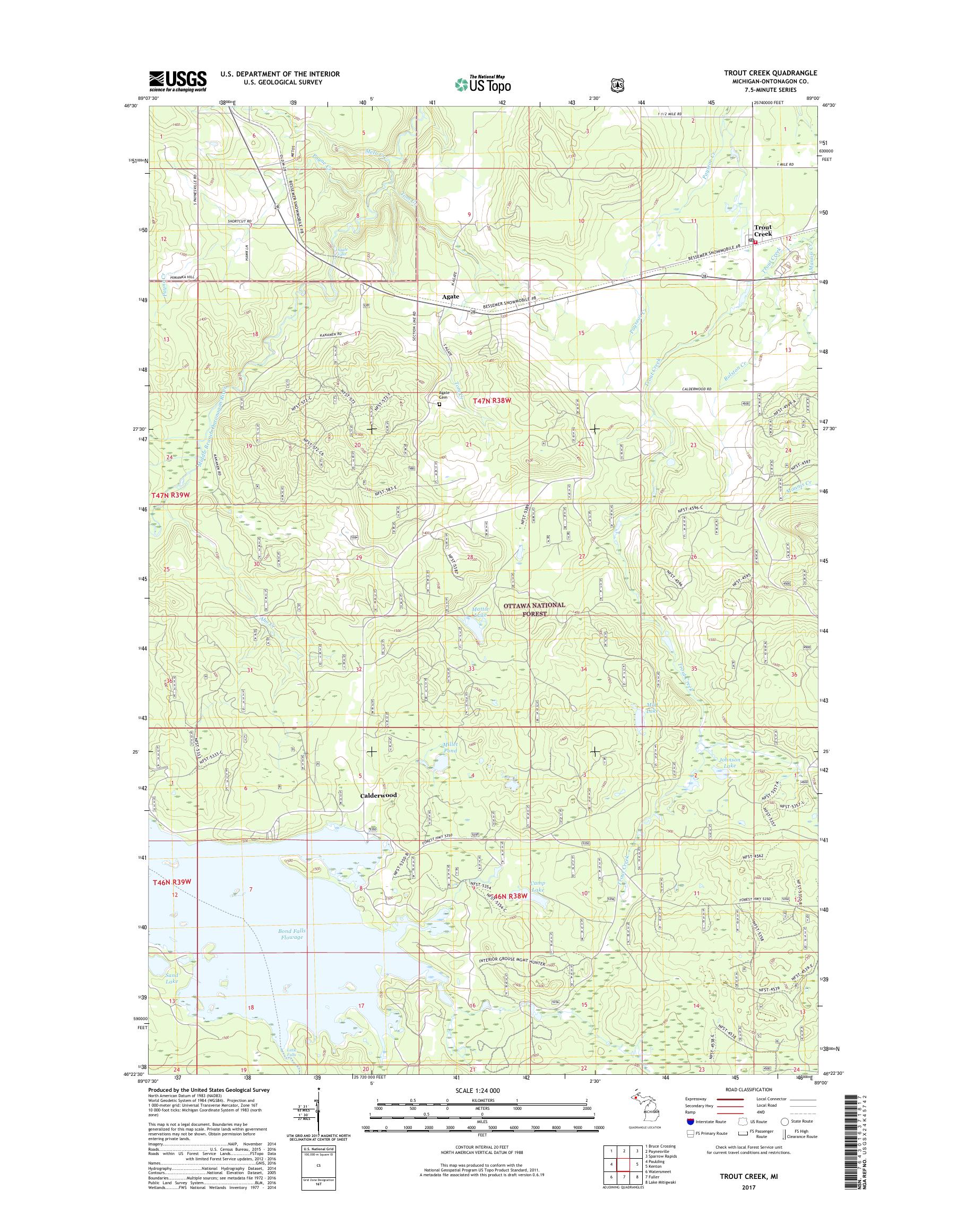 MyTopo Trout Creek, Michigan USGS Quad Topo Map