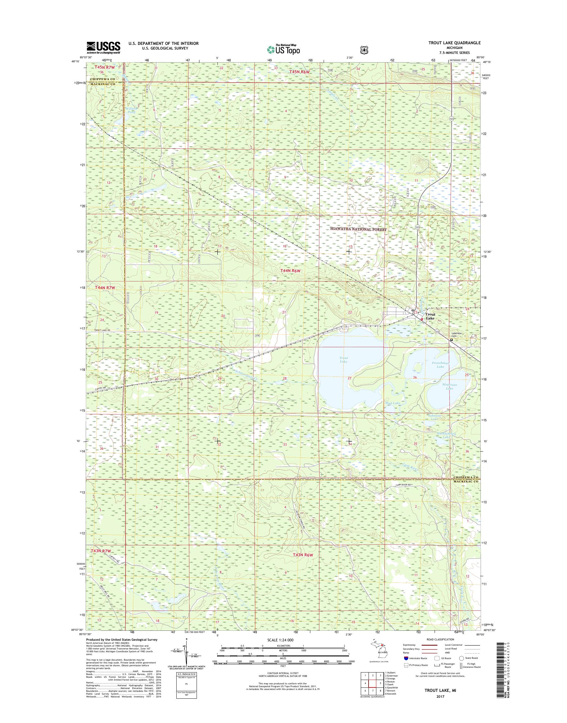 MyTopo Trout Lake, Michigan USGS Quad Topo Map