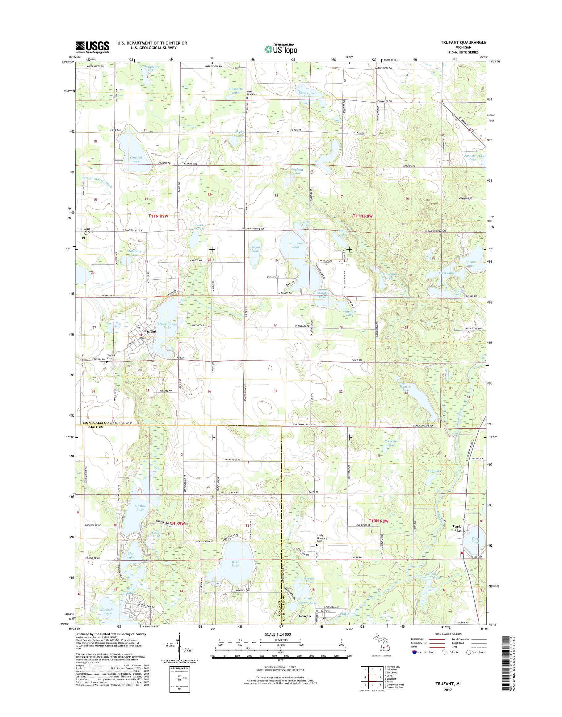 MyTopo Trufant, Michigan USGS Quad Topo Map