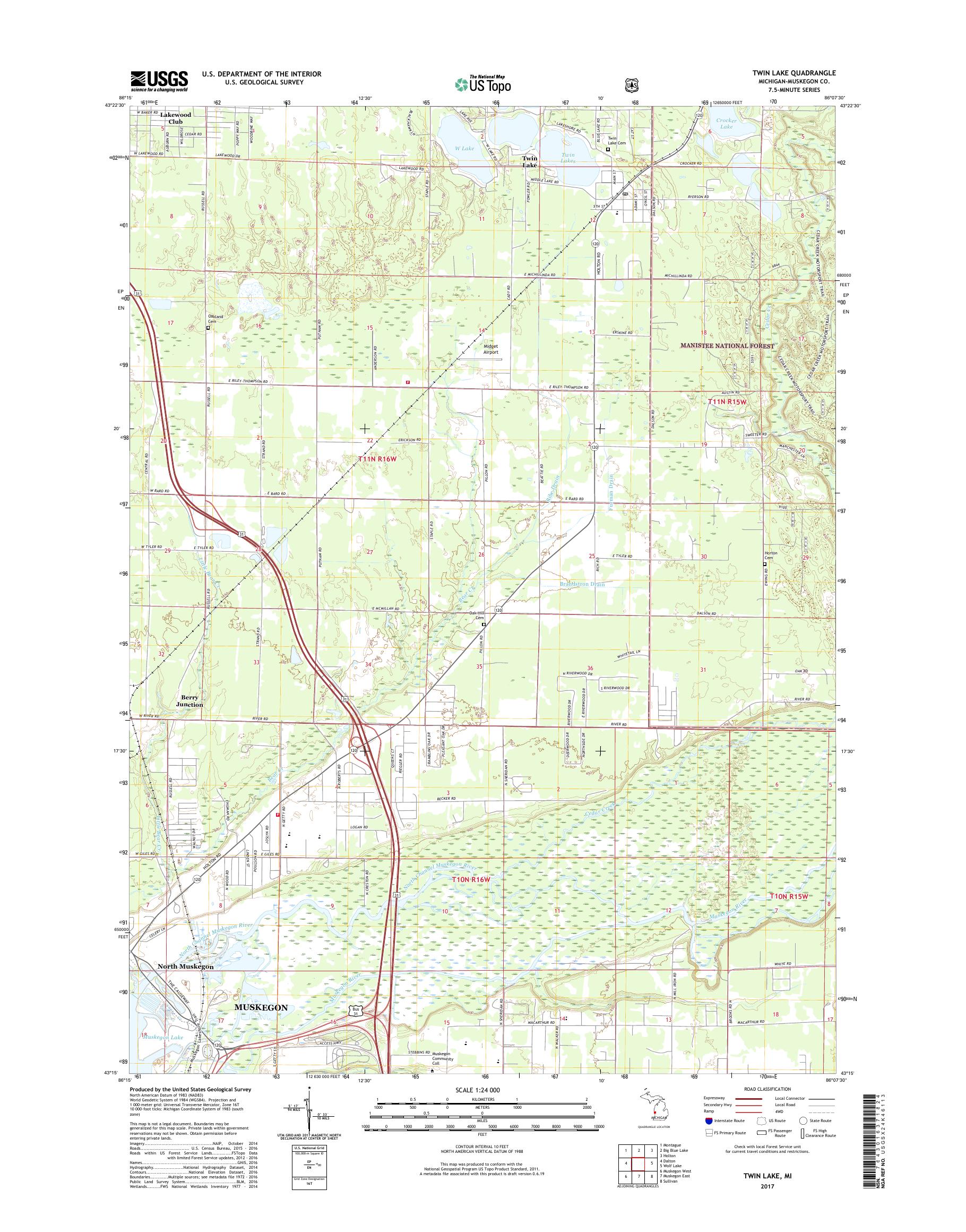 MyTopo Twin Lake, Michigan USGS Quad Topo Map